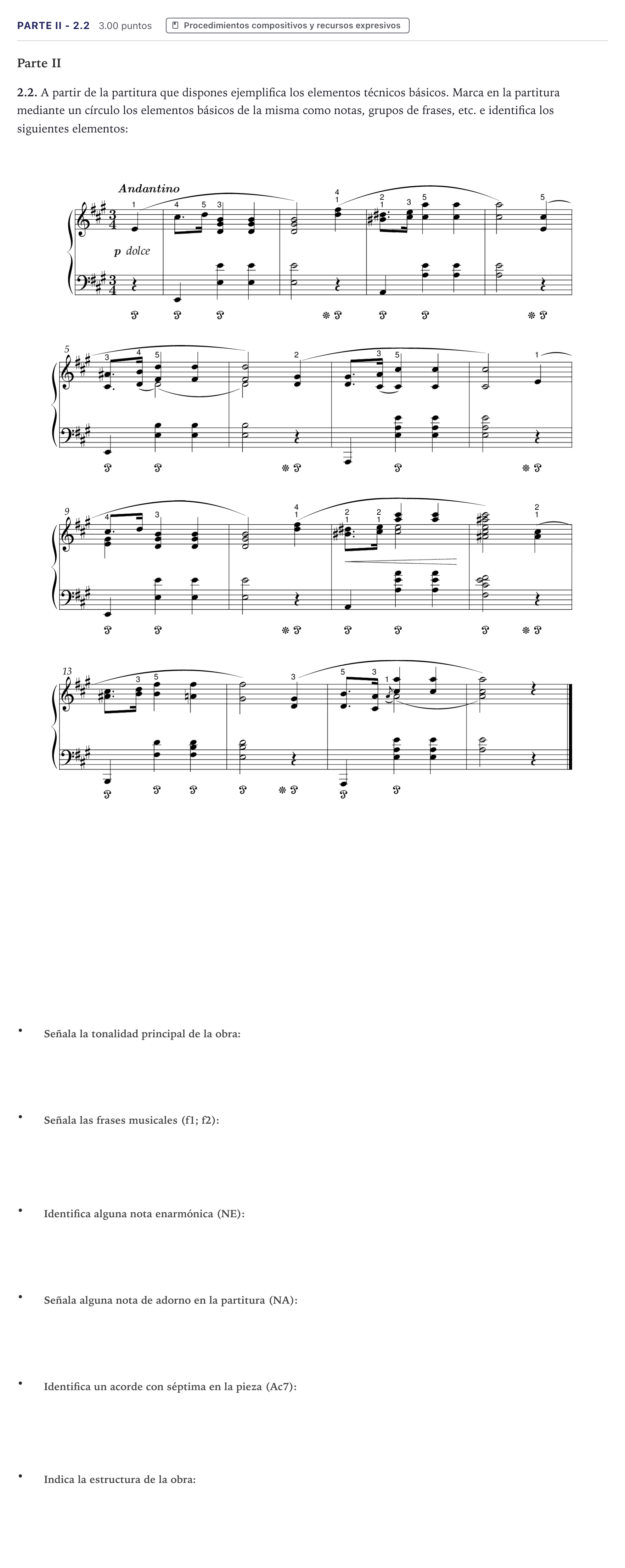 Enunciado: Ejercicio Parte II - 2.2 · Análisis Musical II PAU Canarias Junio 2025