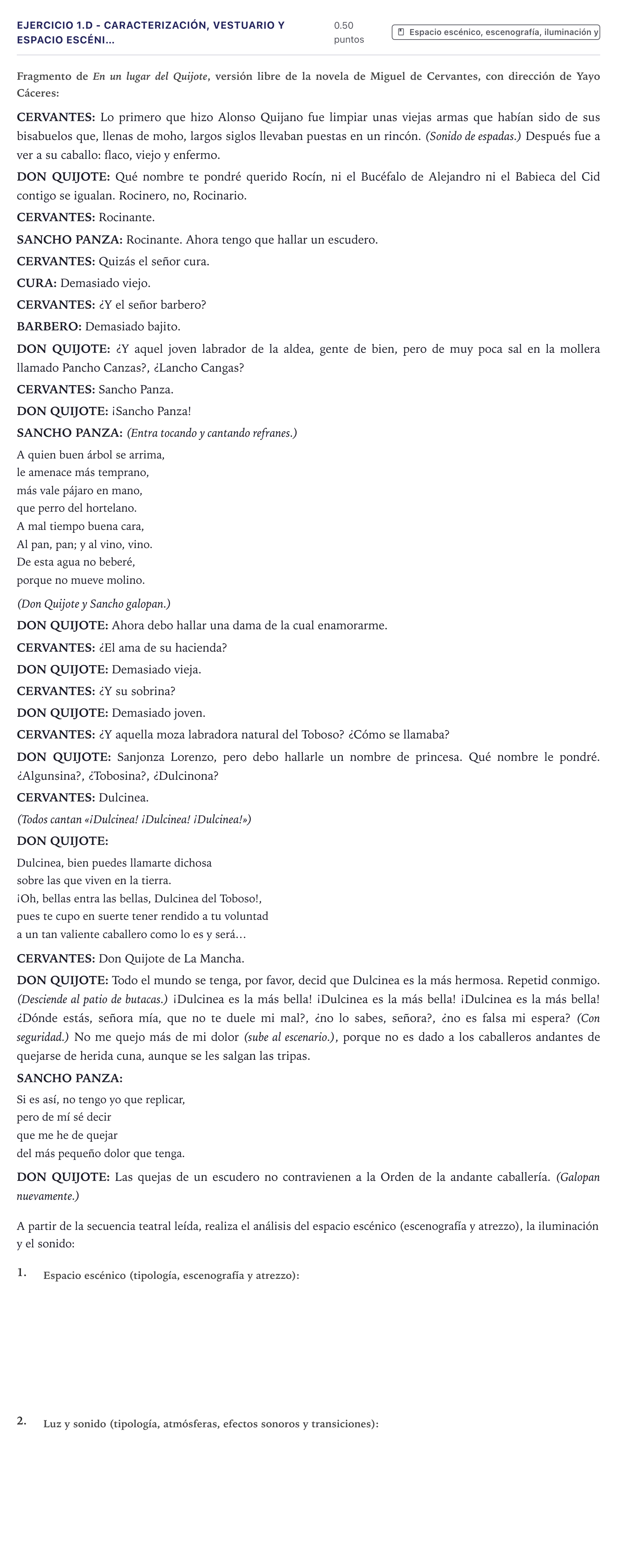 Enunciado: Ejercicio 1.d - Caracterización, vestuario y espacio escéni… · Artes Escénicas PAU Canarias Junio 2021