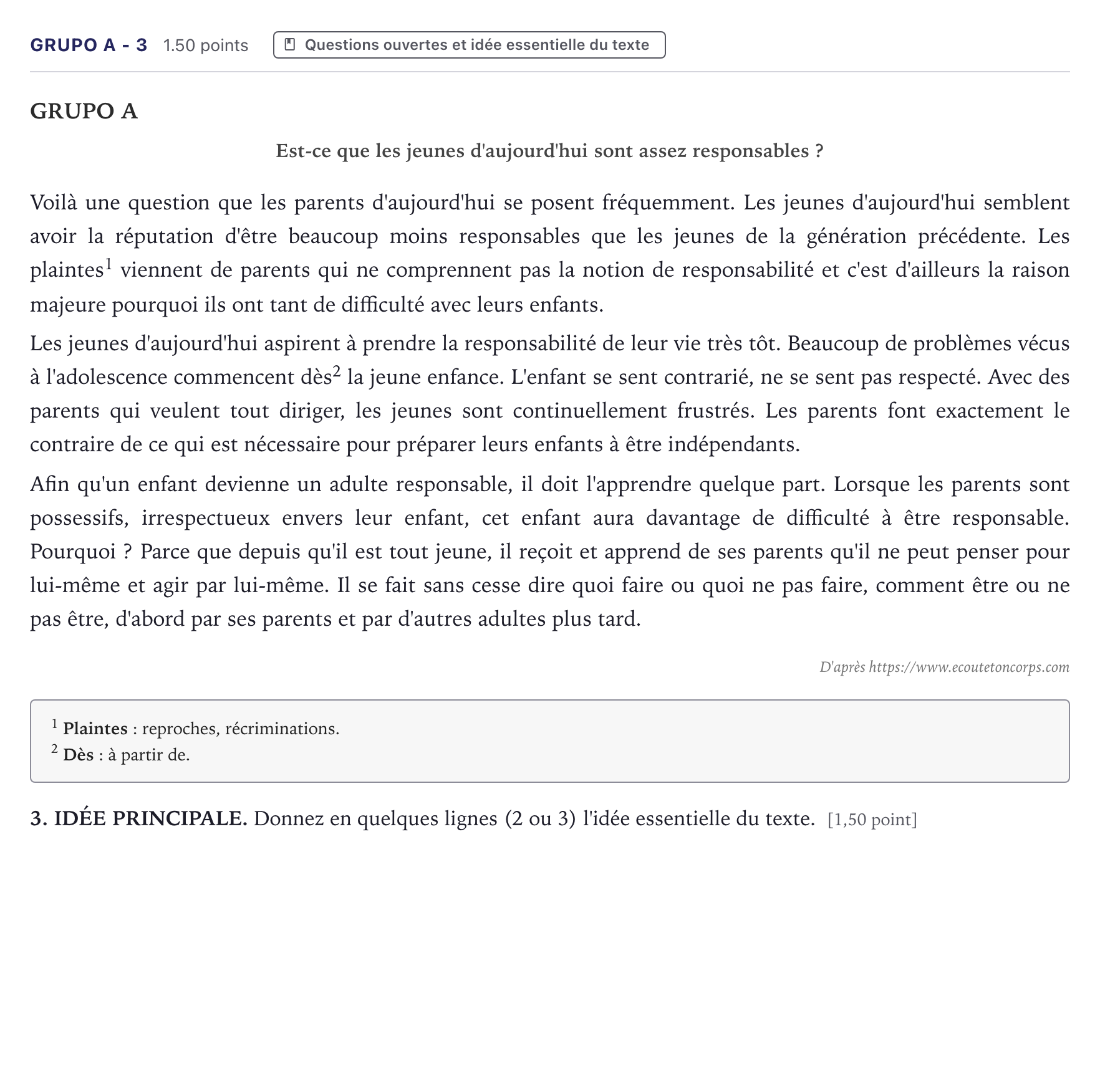 Enunciado: Ejercicio Grupo A - 3 · Francés PAU Canarias Junio (Ciencias) 2021
