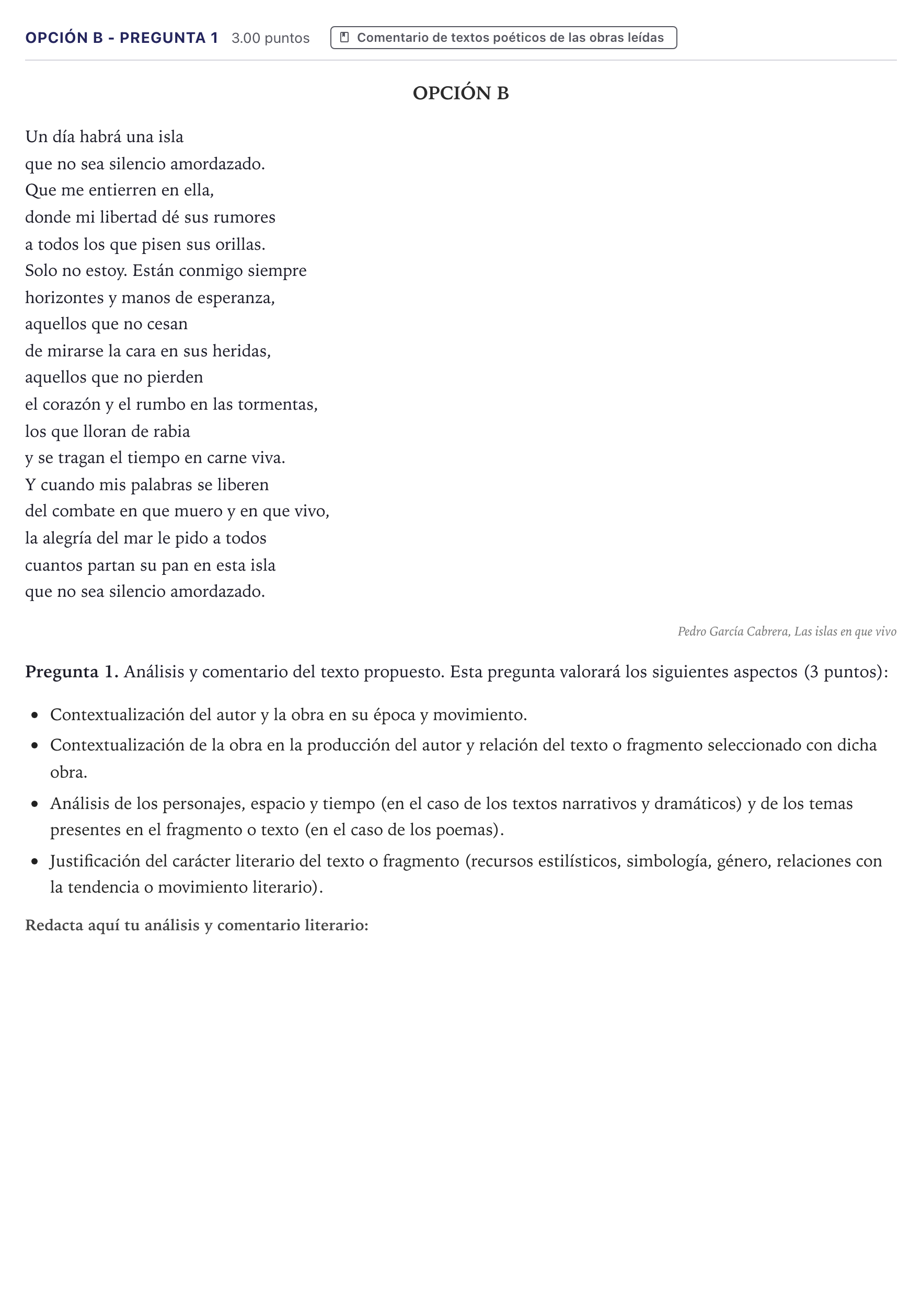 Enunciado: Opción B - Pregunta 1 · Lengua Castellana y Literatura II PAU Canarias Junio (Ciencias) 2021