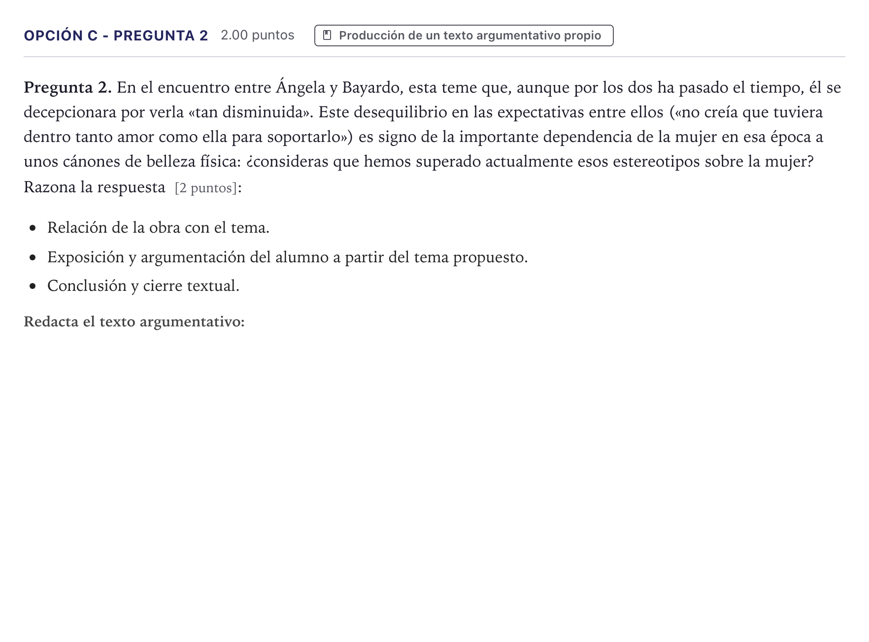 Enunciado: Opción C - Pregunta 2 · Lengua Castellana y Literatura II PAU Canarias Junio (Ciencias) 2021