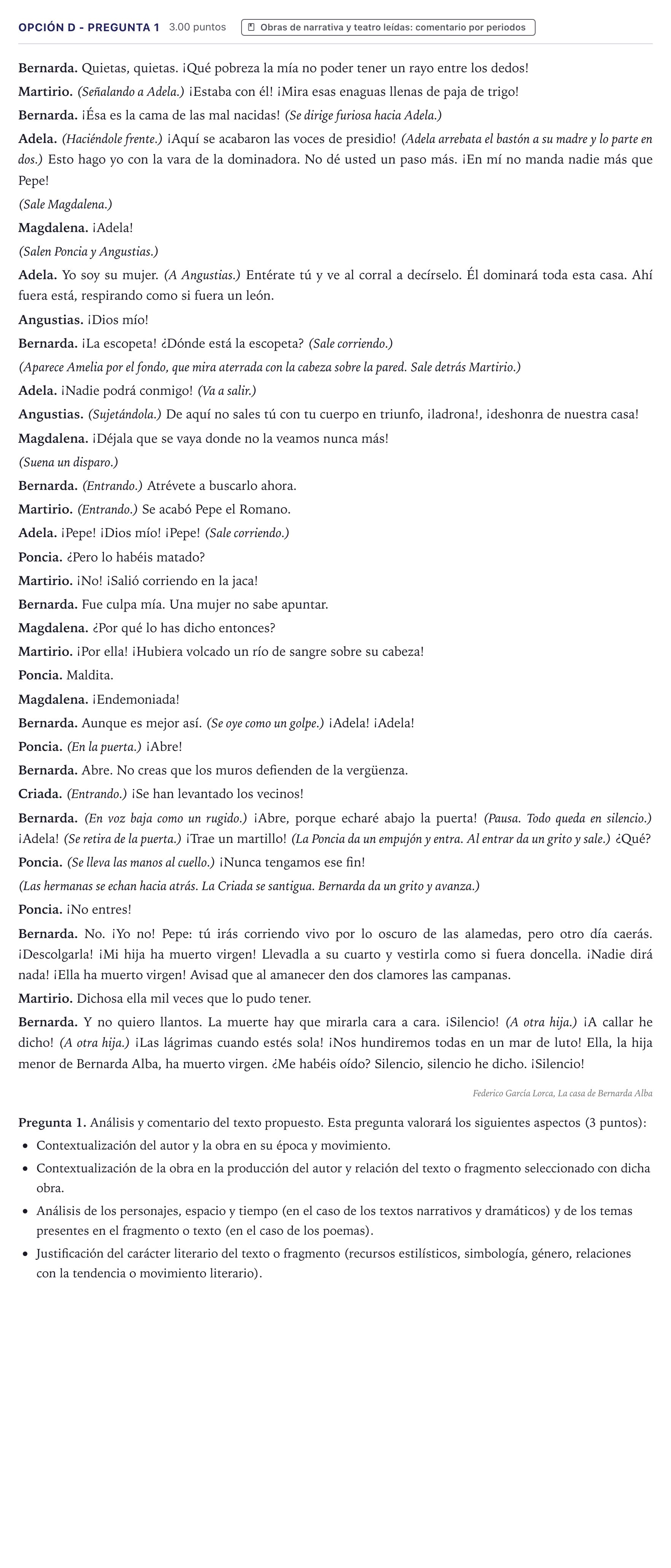 Enunciado: Opción D - Pregunta 1 · Lengua Castellana y Literatura II PAU Canarias Junio (Ciencias) 2021