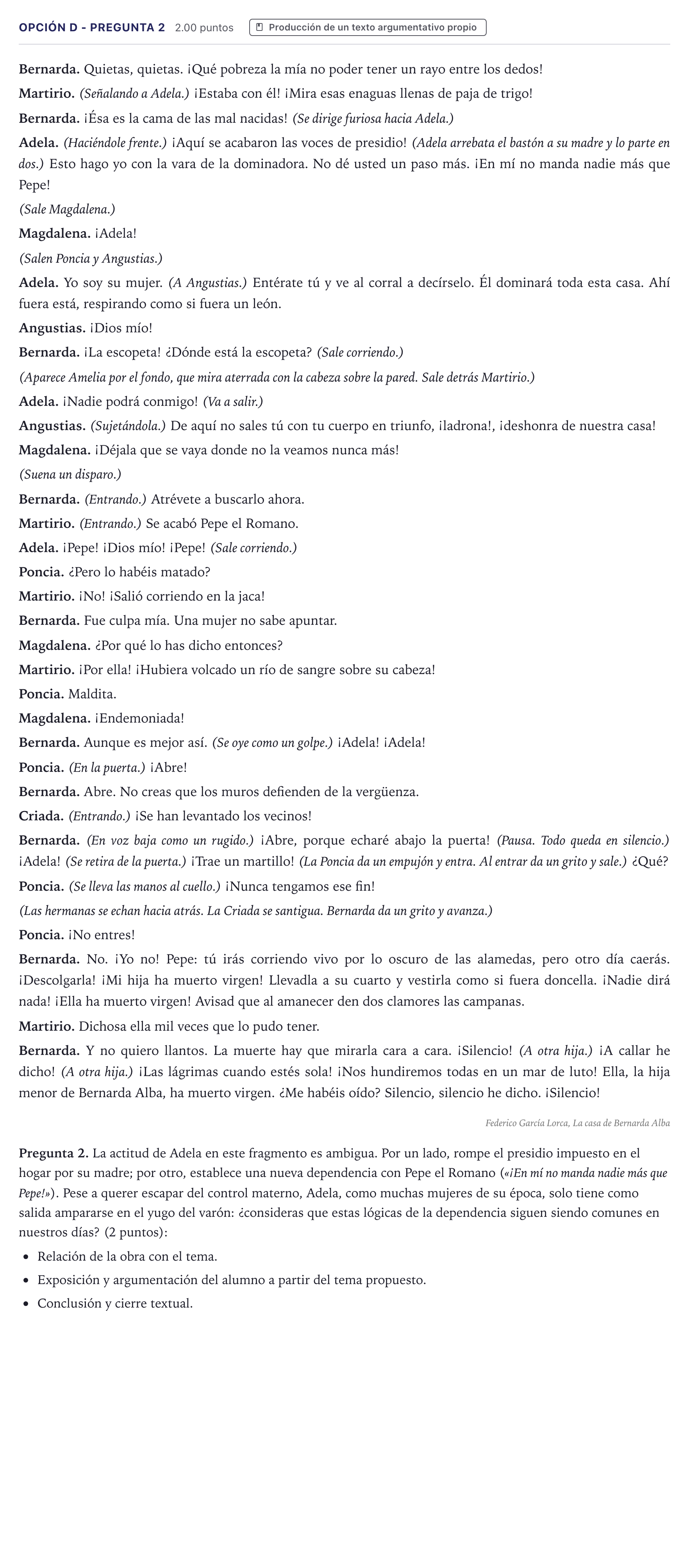 Enunciado: Opción D - Pregunta 2 · Lengua Castellana y Literatura II PAU Canarias Junio (Ciencias) 2021