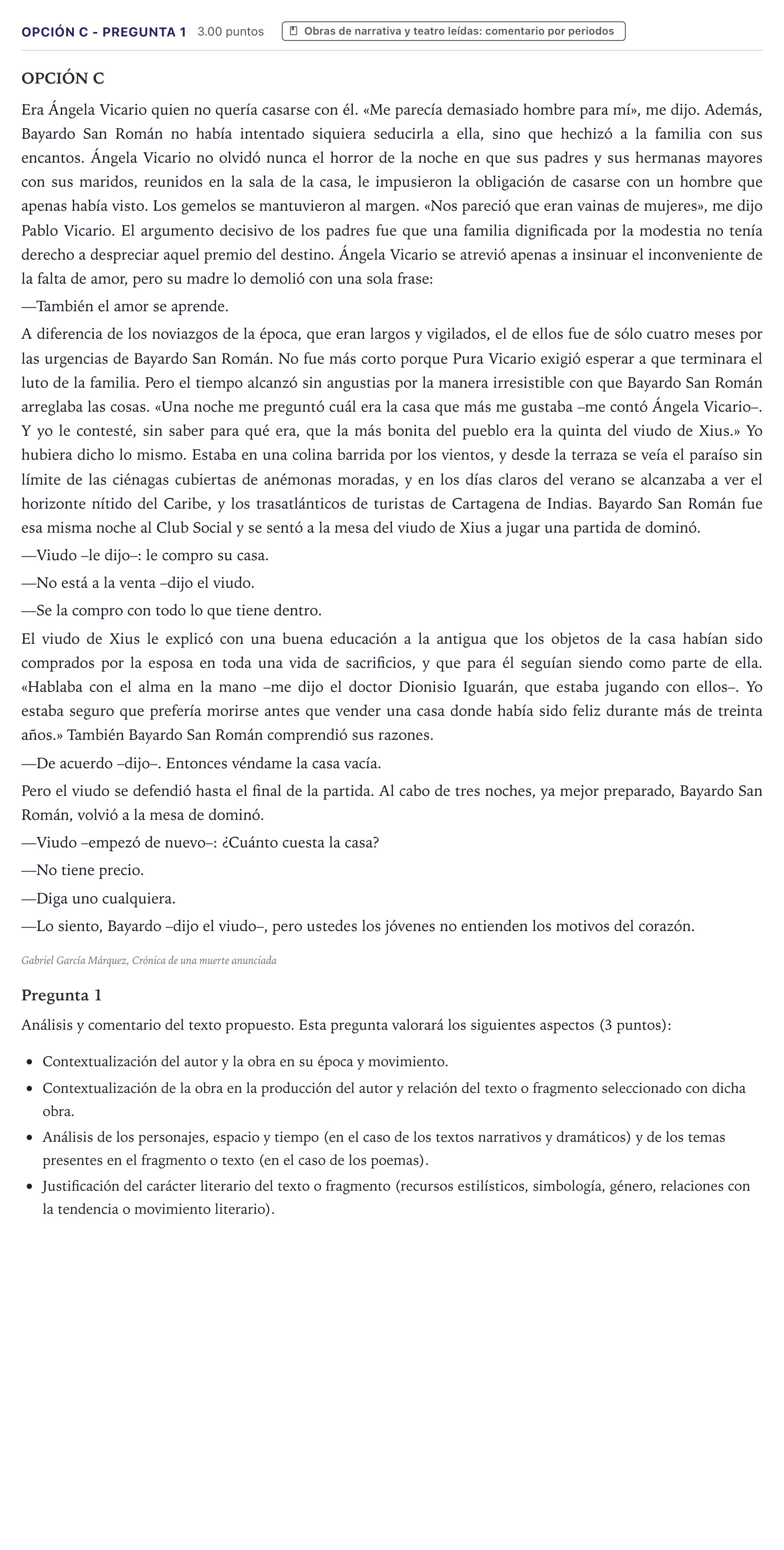 Enunciado: Opción C - Pregunta 1 · Lengua Castellana y Literatura II PAU Canarias Junio (Humanidades) 2021