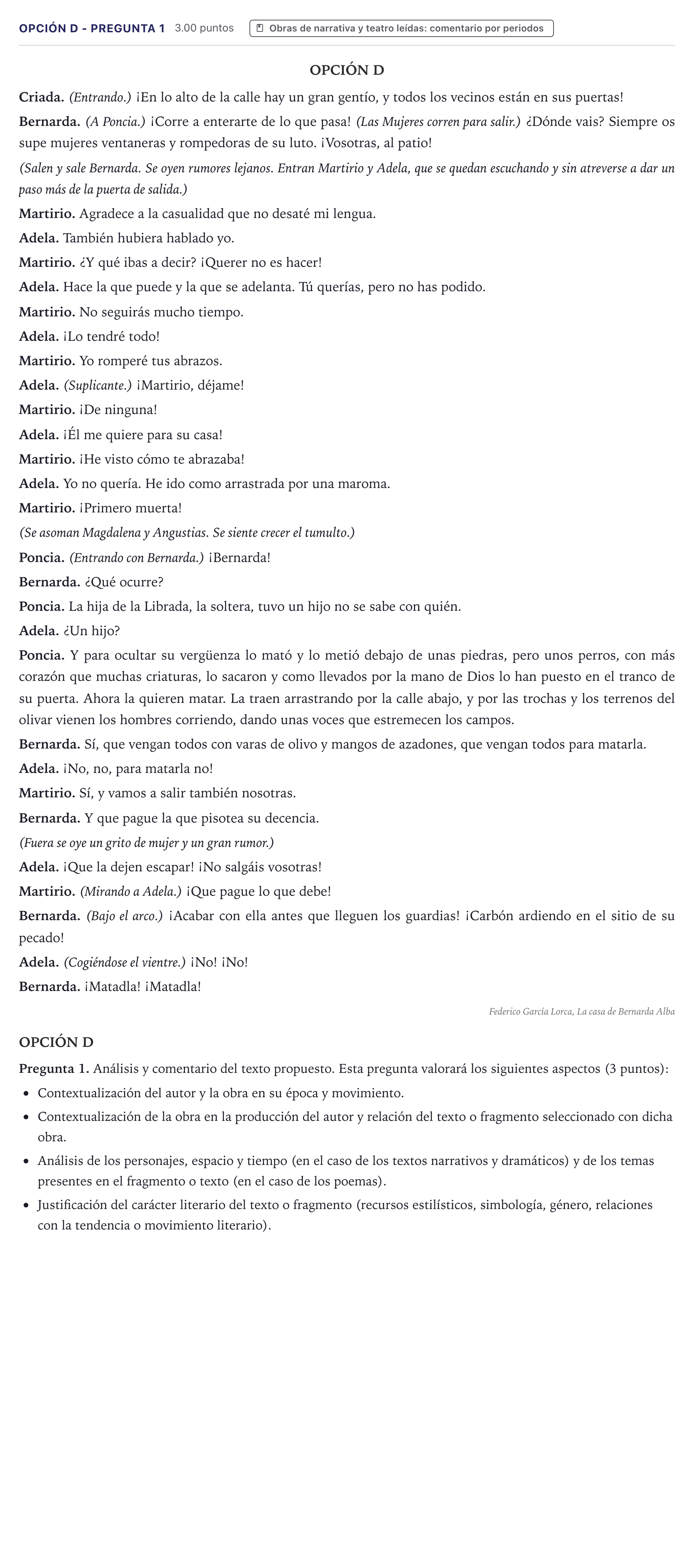 Enunciado: Opción D - Pregunta 1 · Lengua Castellana y Literatura II PAU Canarias Junio (Humanidades) 2021