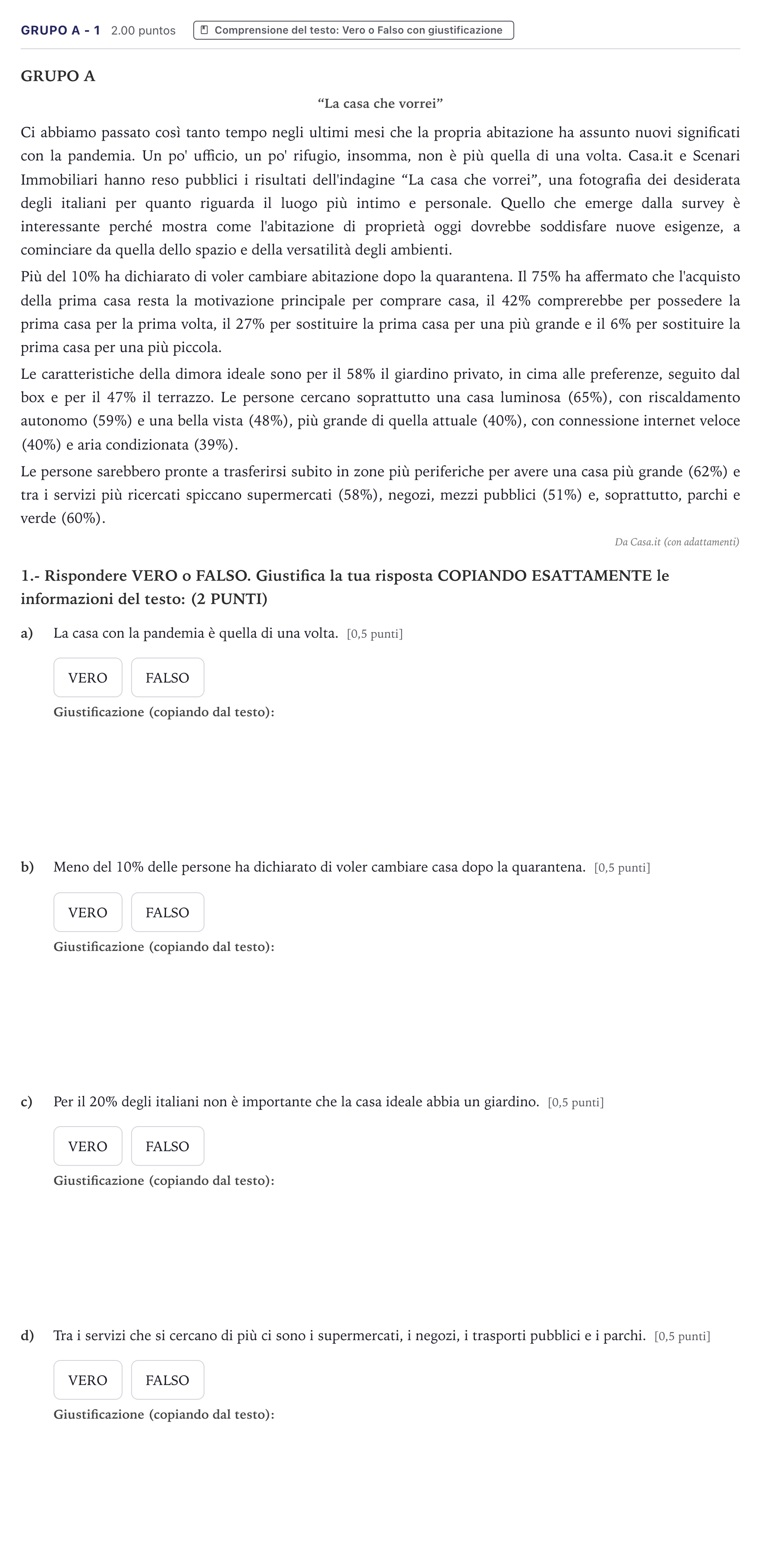 Enunciado: Ejercicio Grupo A - 1 · Italiano PAU Canarias Junio (Ciencias) 2021
