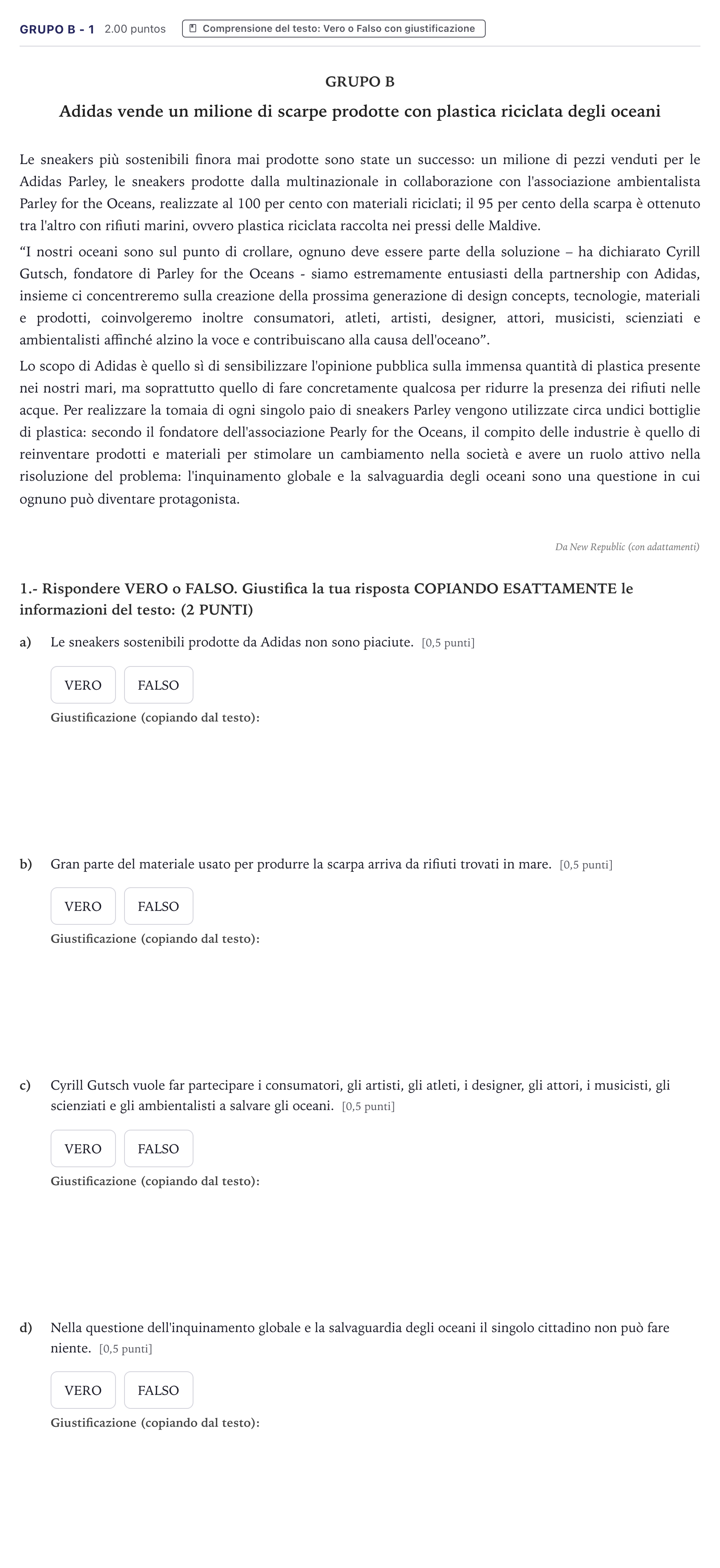 Enunciado: Ejercicio Grupo B - 1 · Italiano PAU Canarias Junio (Ciencias) 2021