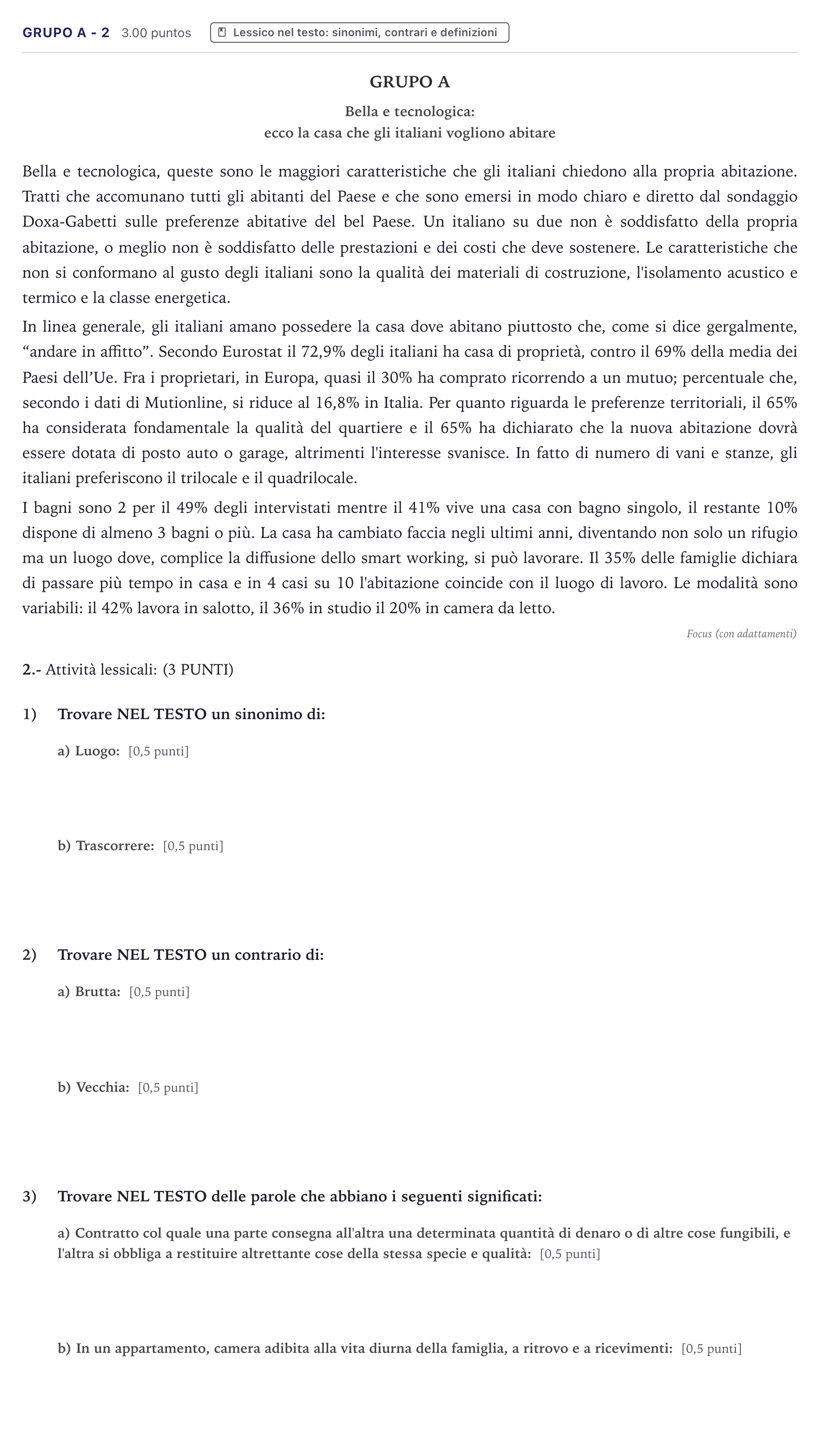 Enunciado: Ejercicio Grupo A - 2 · Italiano PAU Canarias Junio (Humanidades) 2021