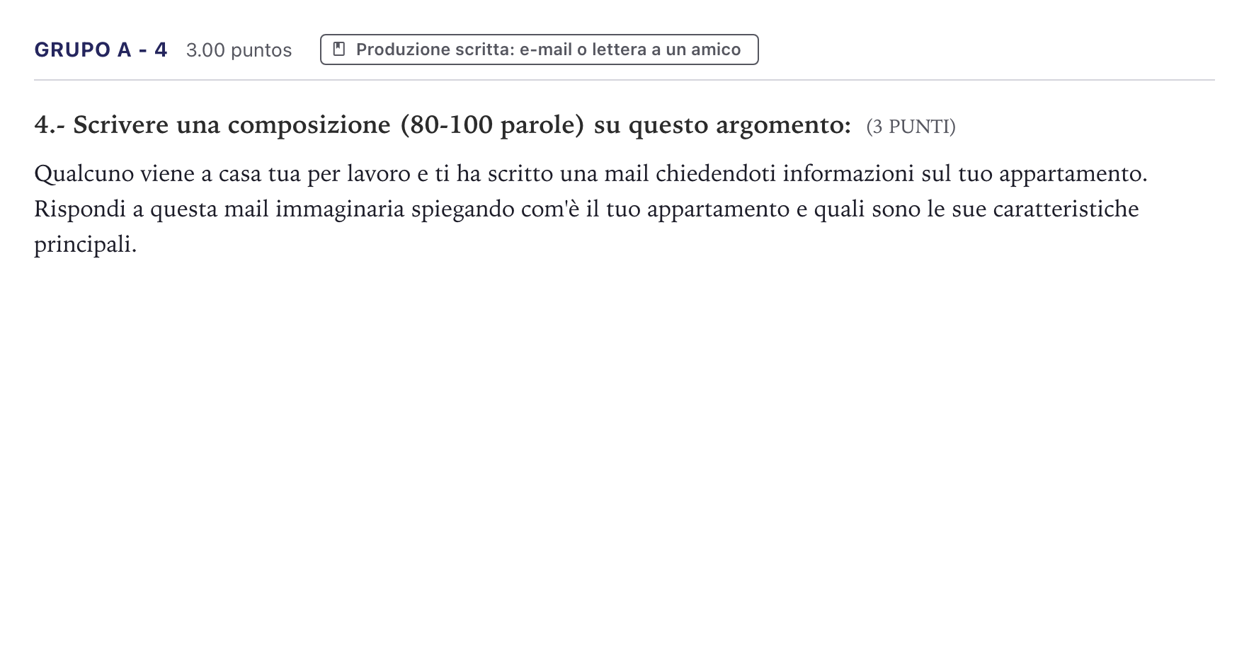 Enunciado: Ejercicio Grupo A - 4 · Italiano PAU Canarias Junio (Humanidades) 2021