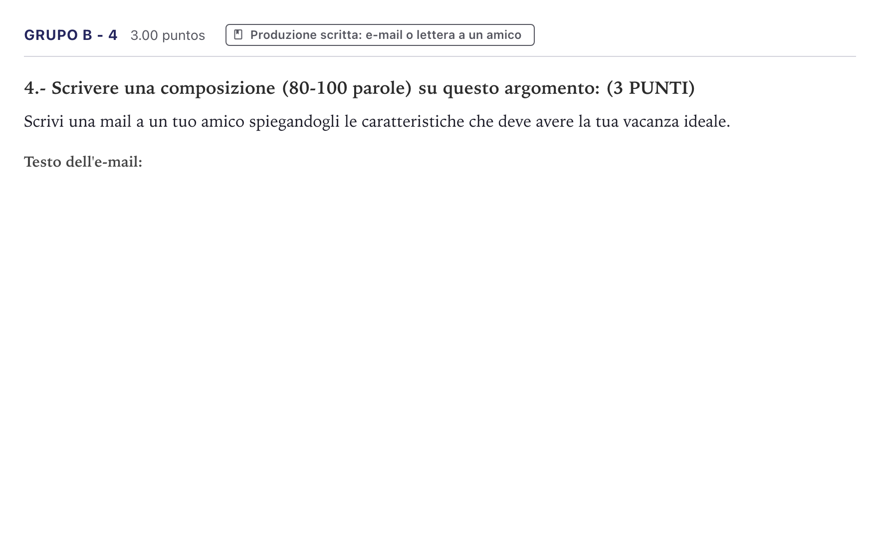 Enunciado: Ejercicio Grupo B - 4 · Italiano PAU Canarias Junio (Humanidades) 2021