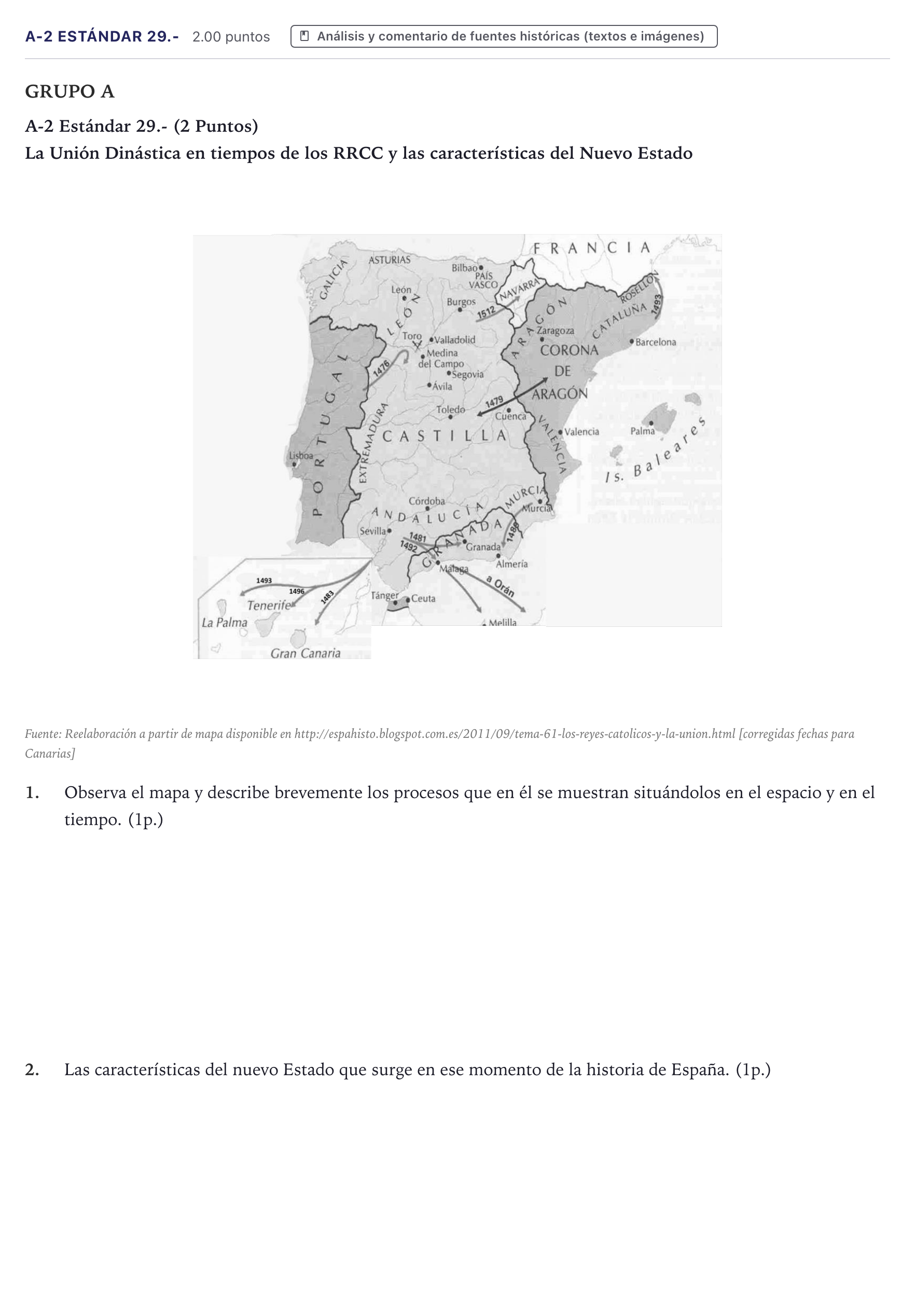Enunciado: Ejercicio A-2 Estándar 29.- · Historia de España PAU Canarias Junio (Humanidades) 2021