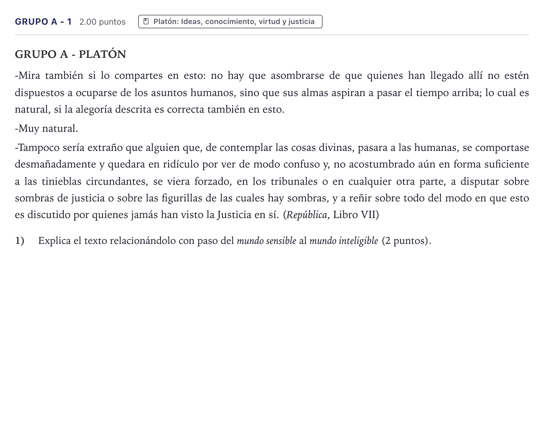 Enunciado: Ejercicio Grupo A - 1 · Historia de la Filosofía PAU Canarias Junio 2021