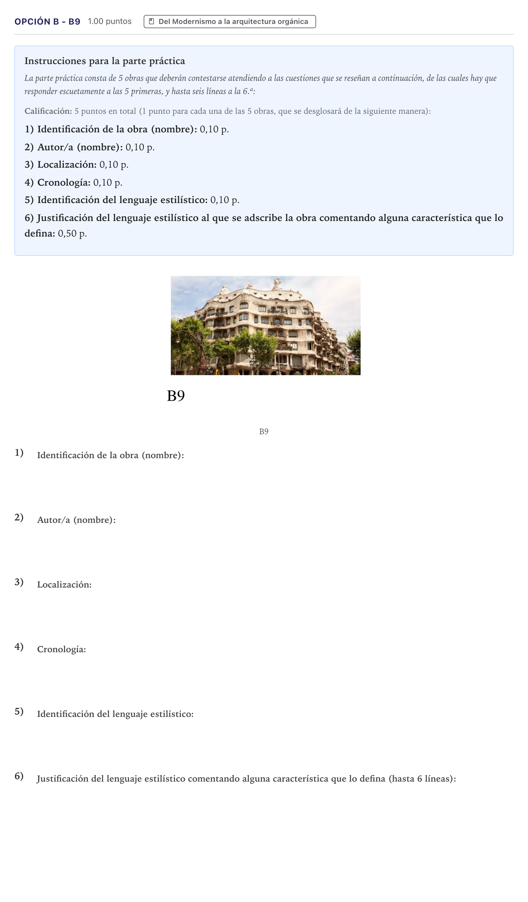 Enunciado: Opción B - B9 · Fundamentos Artísticos PAU Canarias Junio 2021