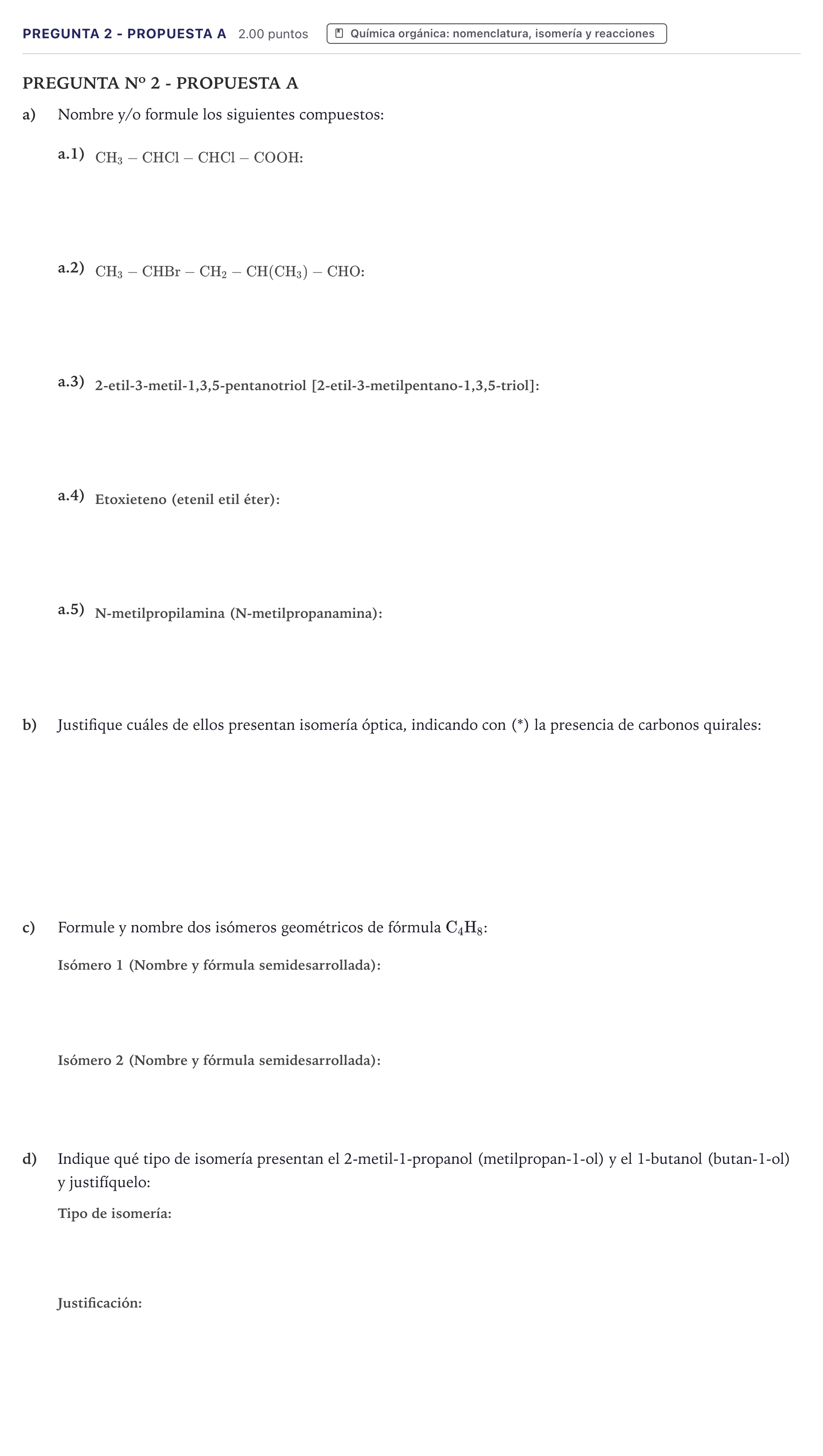 Enunciado: Pregunta 2 - Propuesta A · Química PAU Canarias Junio 2021