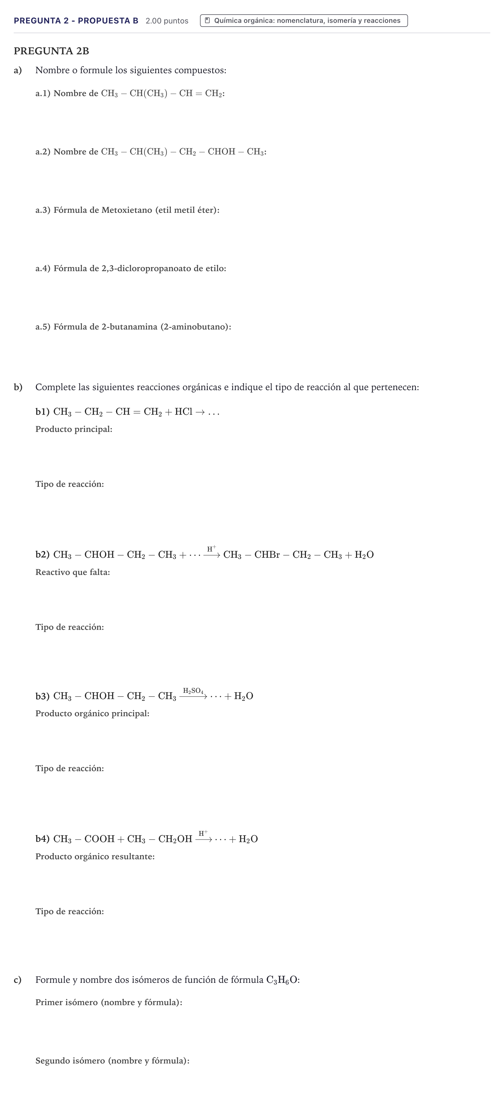 Enunciado: Pregunta 2 - Propuesta B · Química PAU Canarias Junio 2021