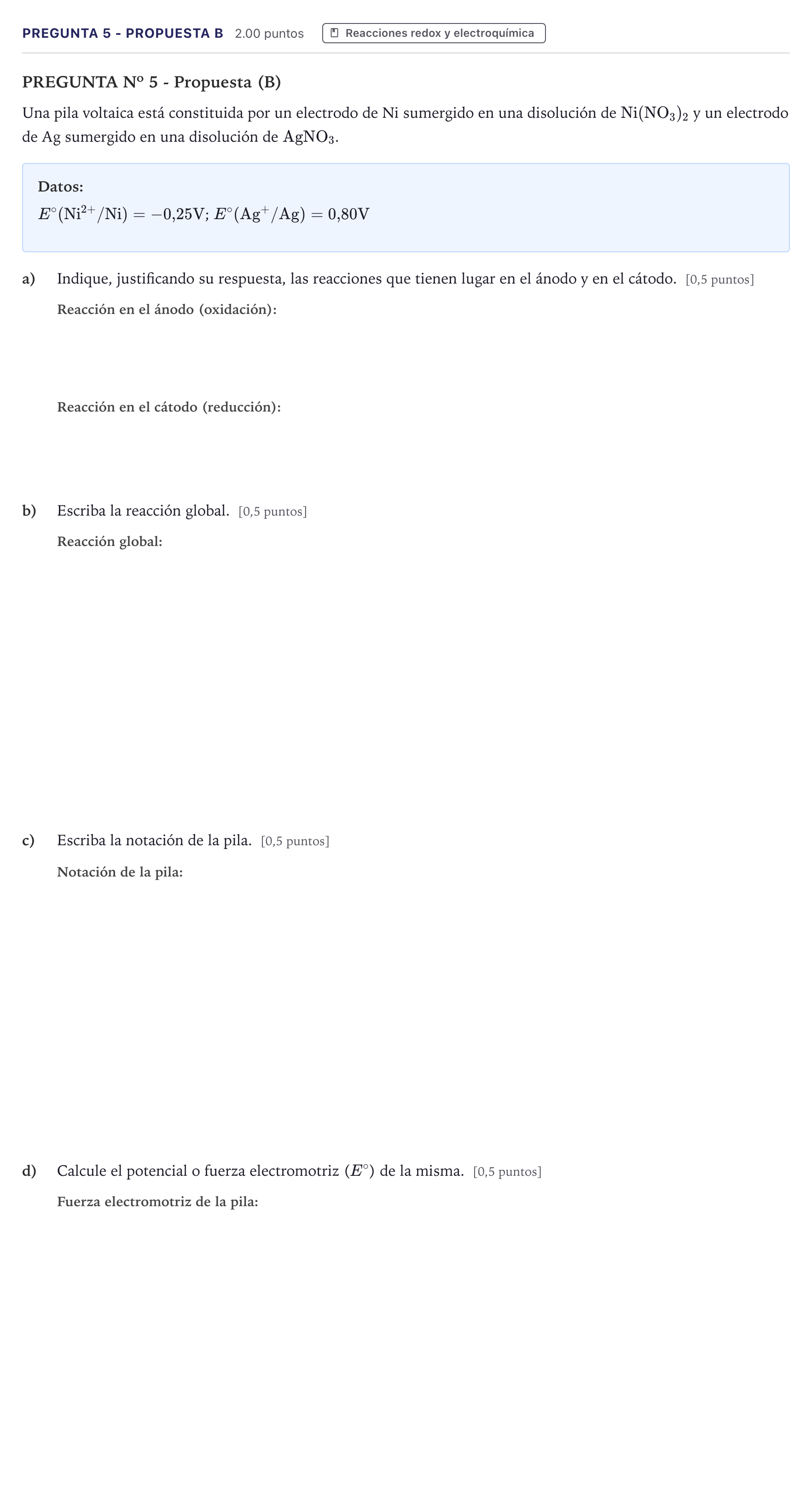 Enunciado: Pregunta 5 - Propuesta B · Química PAU Canarias Junio 2021