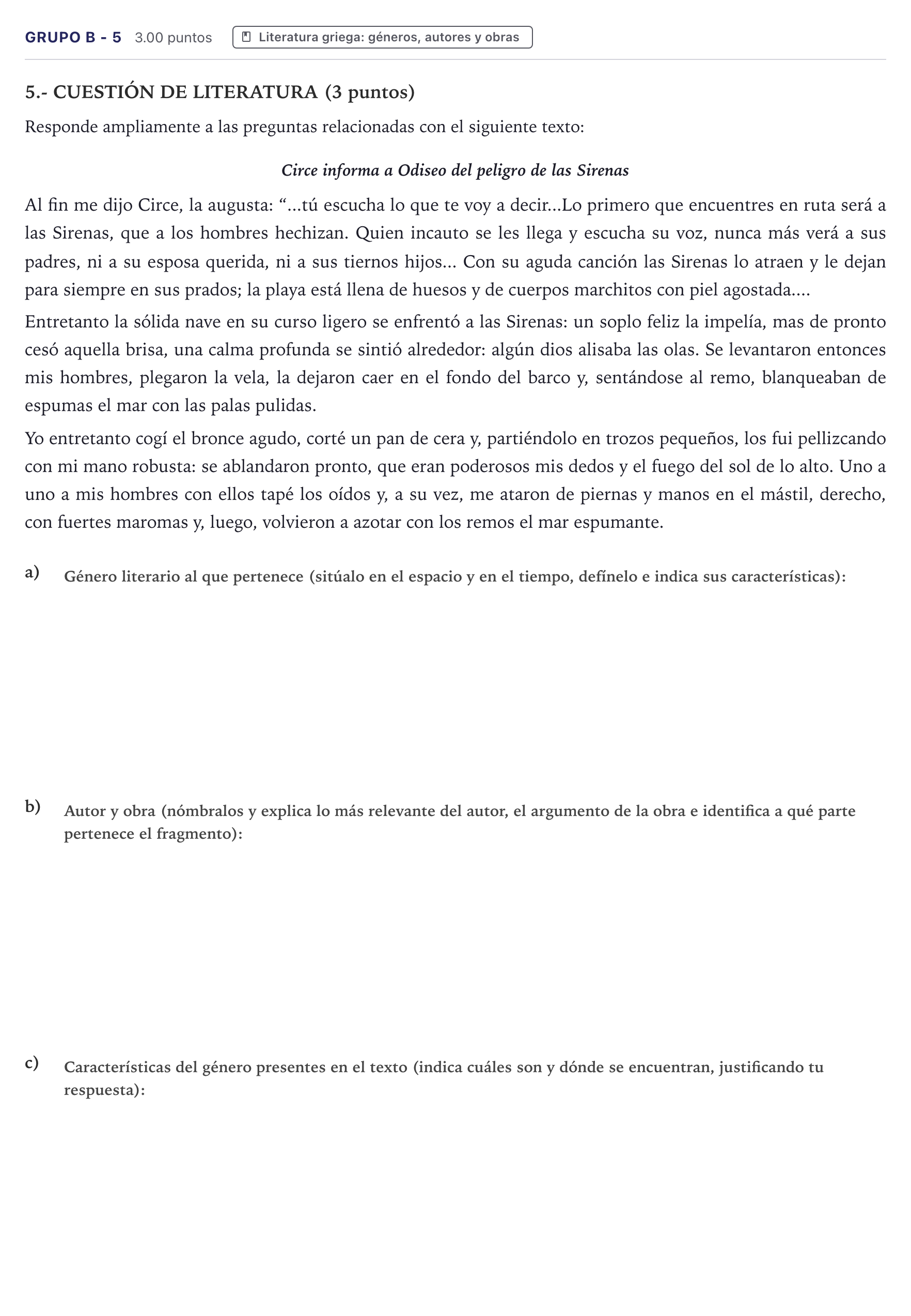 Enunciado: Ejercicio Grupo B - 5 · Griego II PAU Canarias Junio 2021