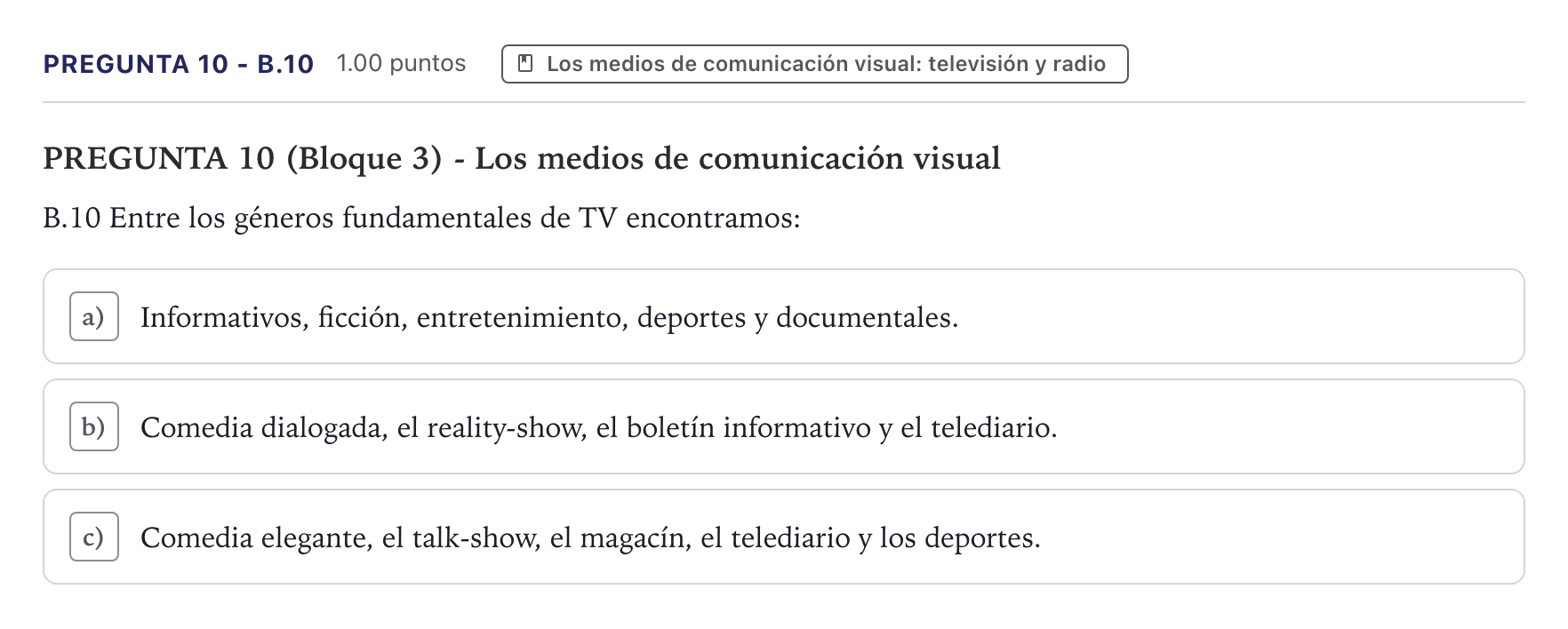 Enunciado: Pregunta 10 - B.10 · Cultura Audiovisual II PAU Canarias Junio 2021