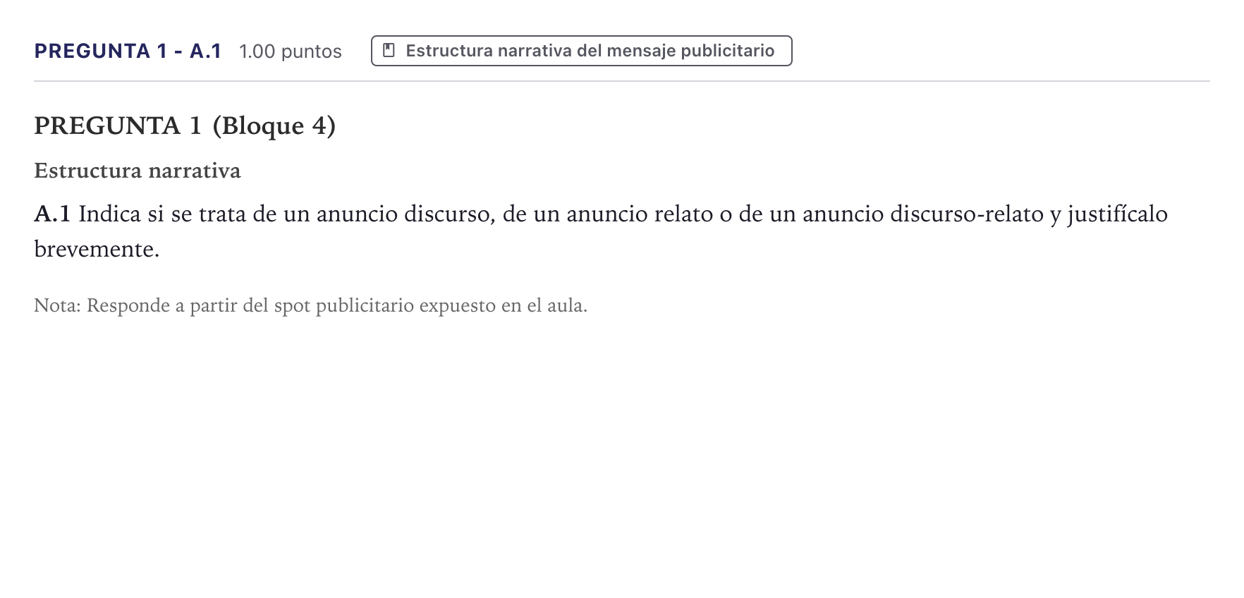 Enunciado: Pregunta 1 - A.1 · Cultura Audiovisual II PAU Canarias Junio 2021
