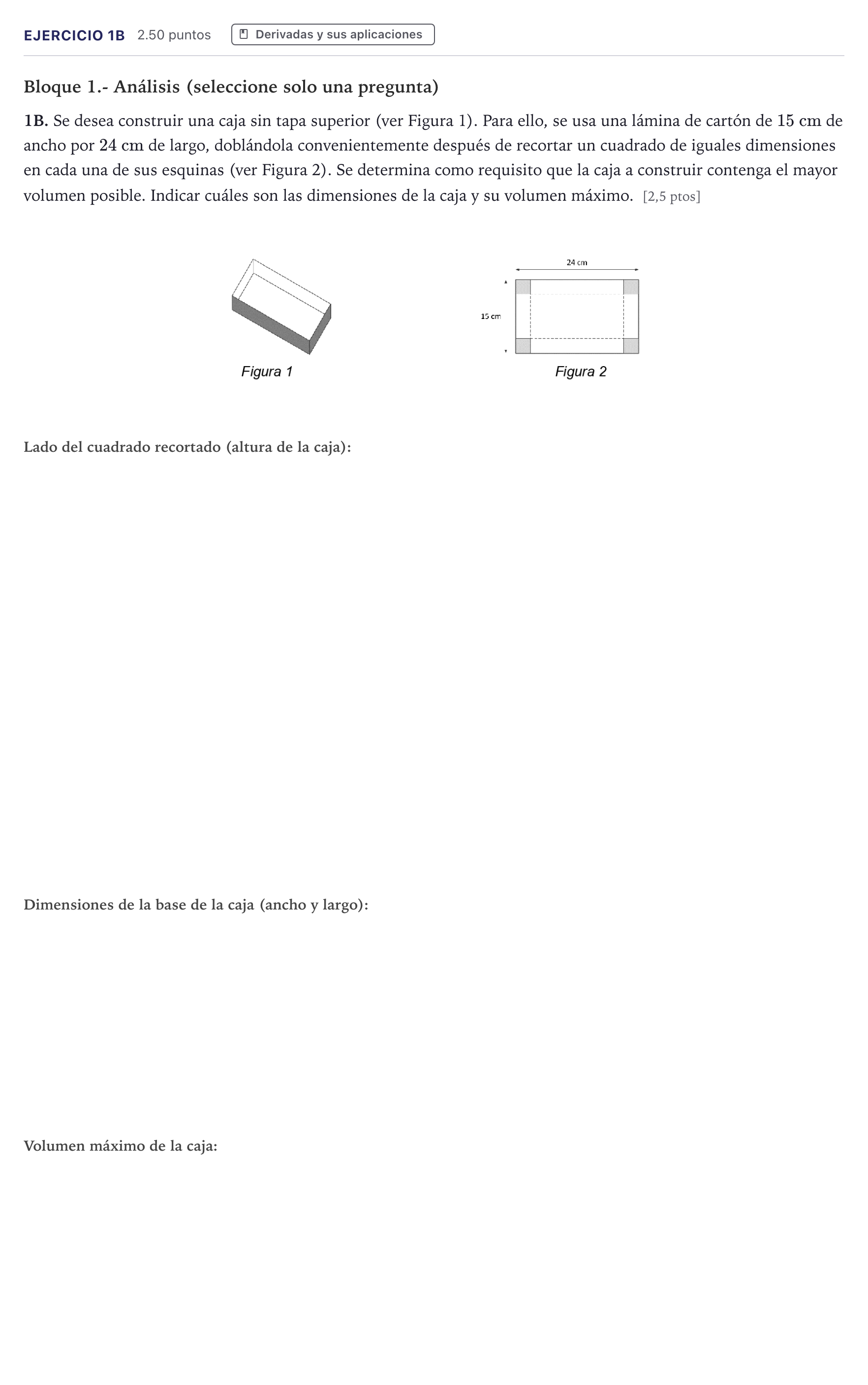 Enunciado: Ejercicio 1B · Matemáticas II PAU Canarias Junio (Ciencias) 2021