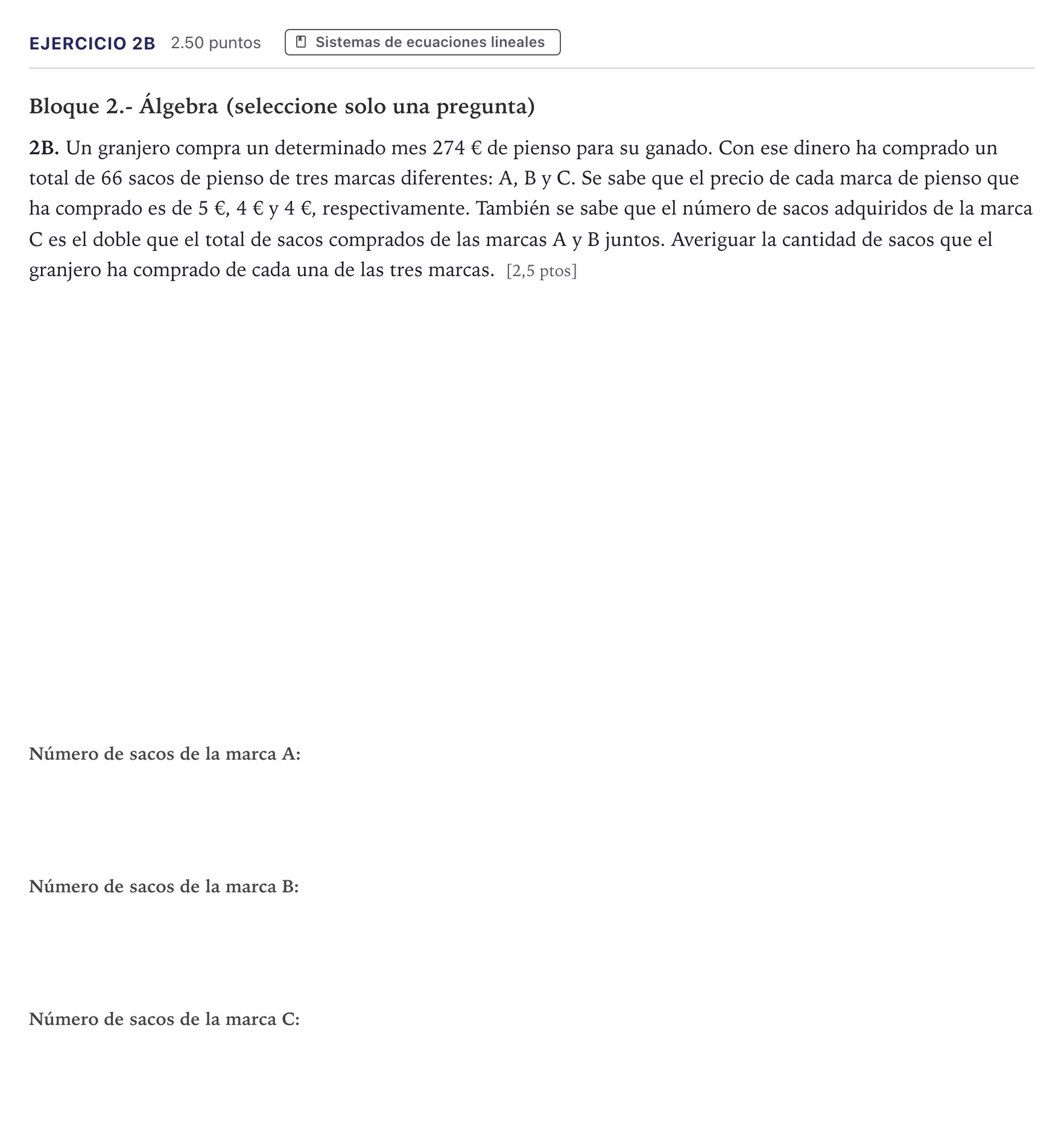 Enunciado: Ejercicio 2B · Matemáticas II PAU Canarias Junio (Ciencias) 2021