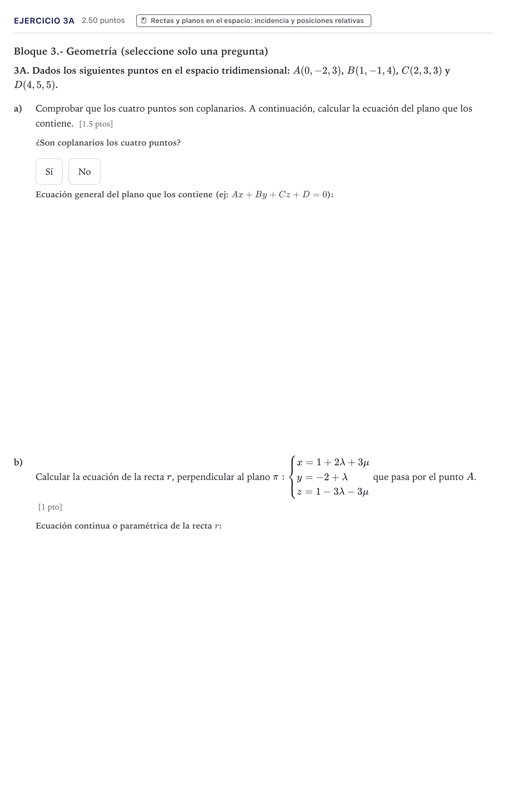 Enunciado: Ejercicio 3A · Matemáticas II PAU Canarias Junio (Ciencias) 2021