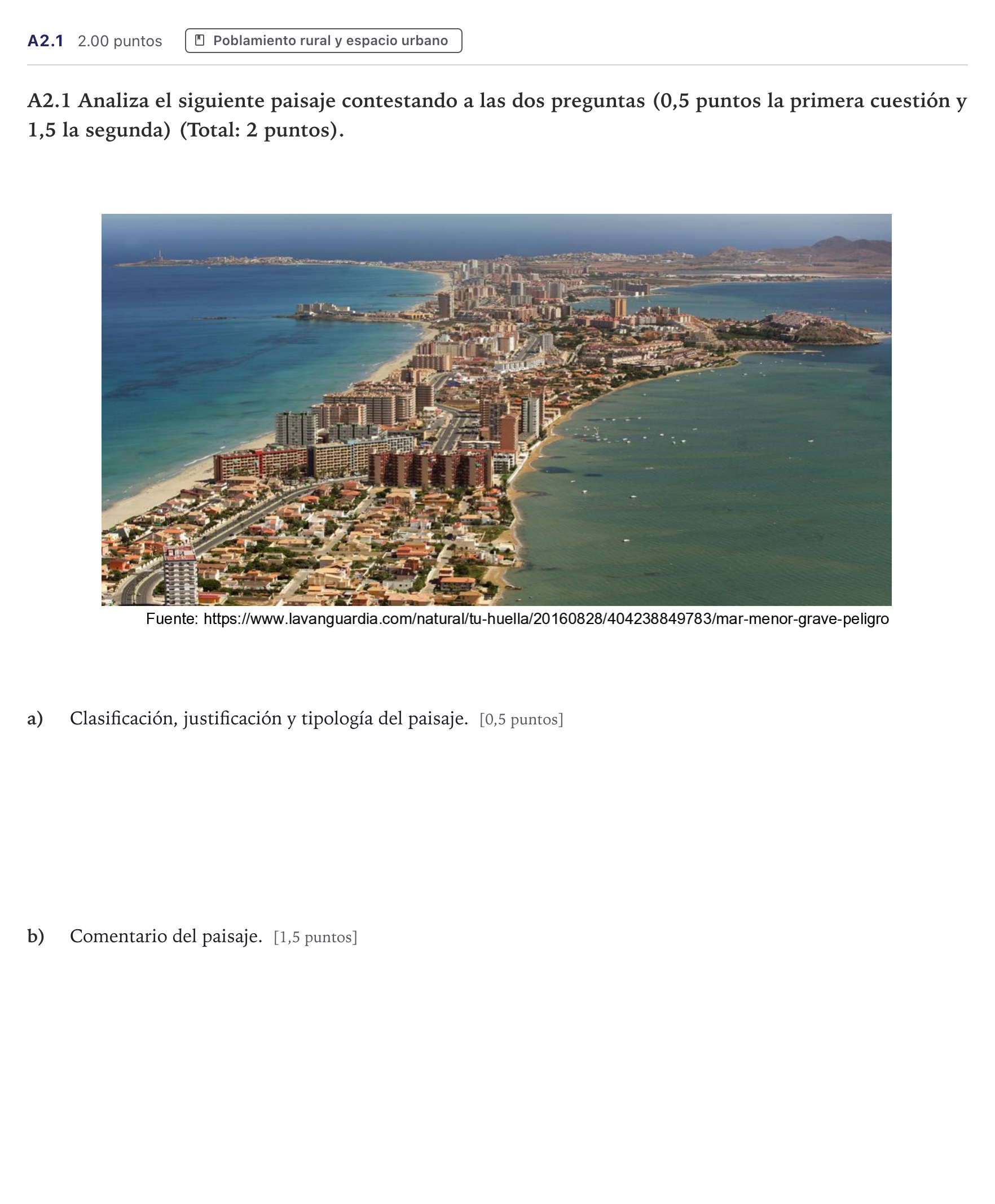 Enunciado: Ejercicio A2.1 · Geografía PAU Canarias Junio 2021