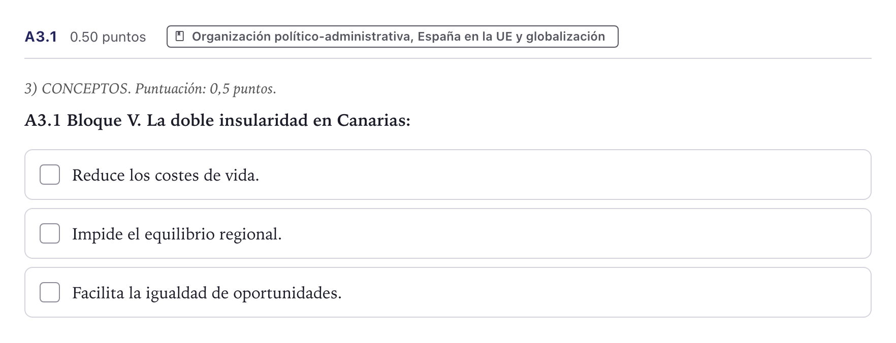 Enunciado: Ejercicio A3.1 · Geografía PAU Canarias Junio 2021