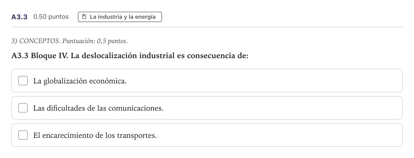 Enunciado: Ejercicio A3.3 · Geografía PAU Canarias Junio 2021