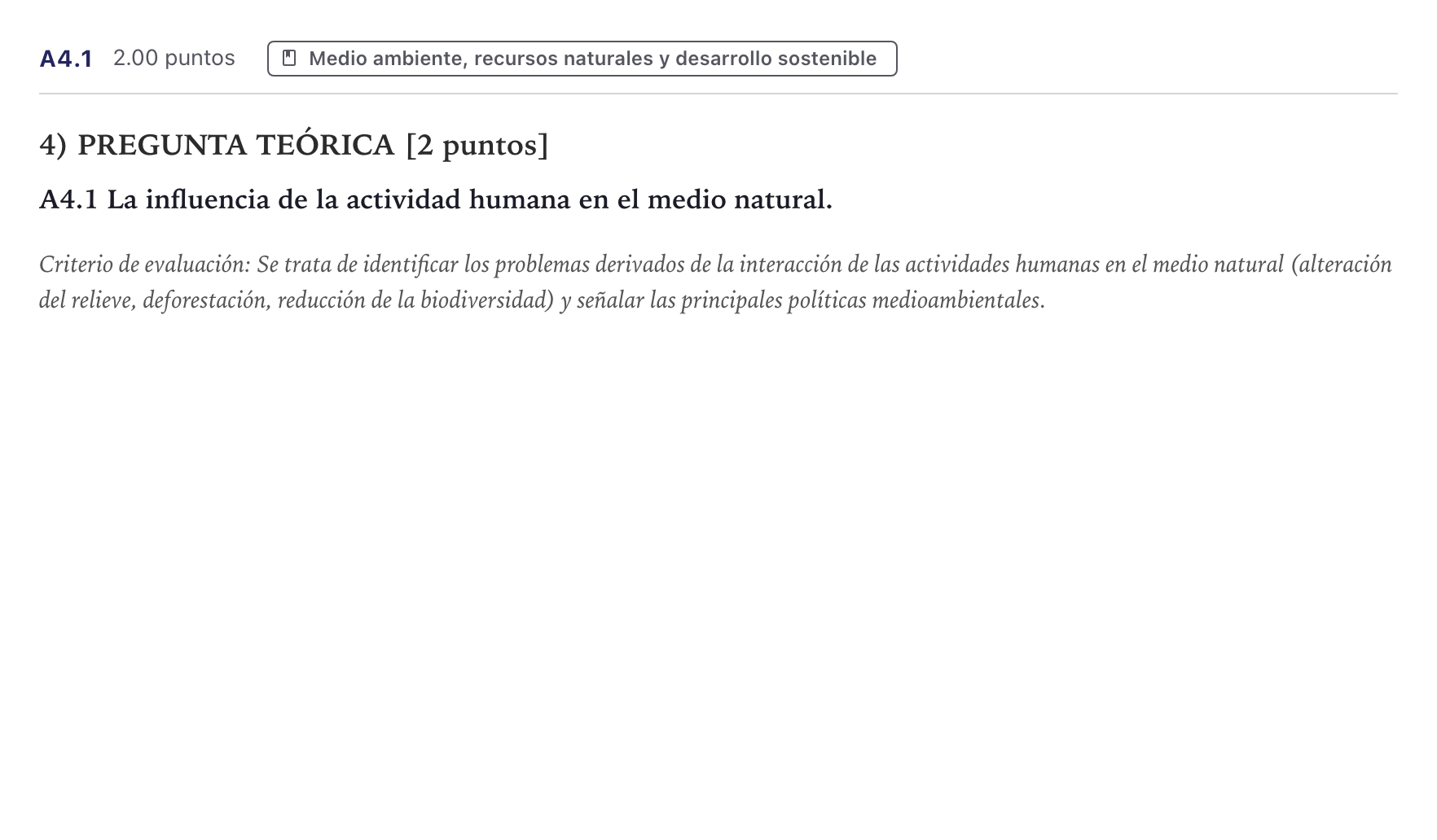 Enunciado: Ejercicio A4.1 · Geografía PAU Canarias Junio 2021