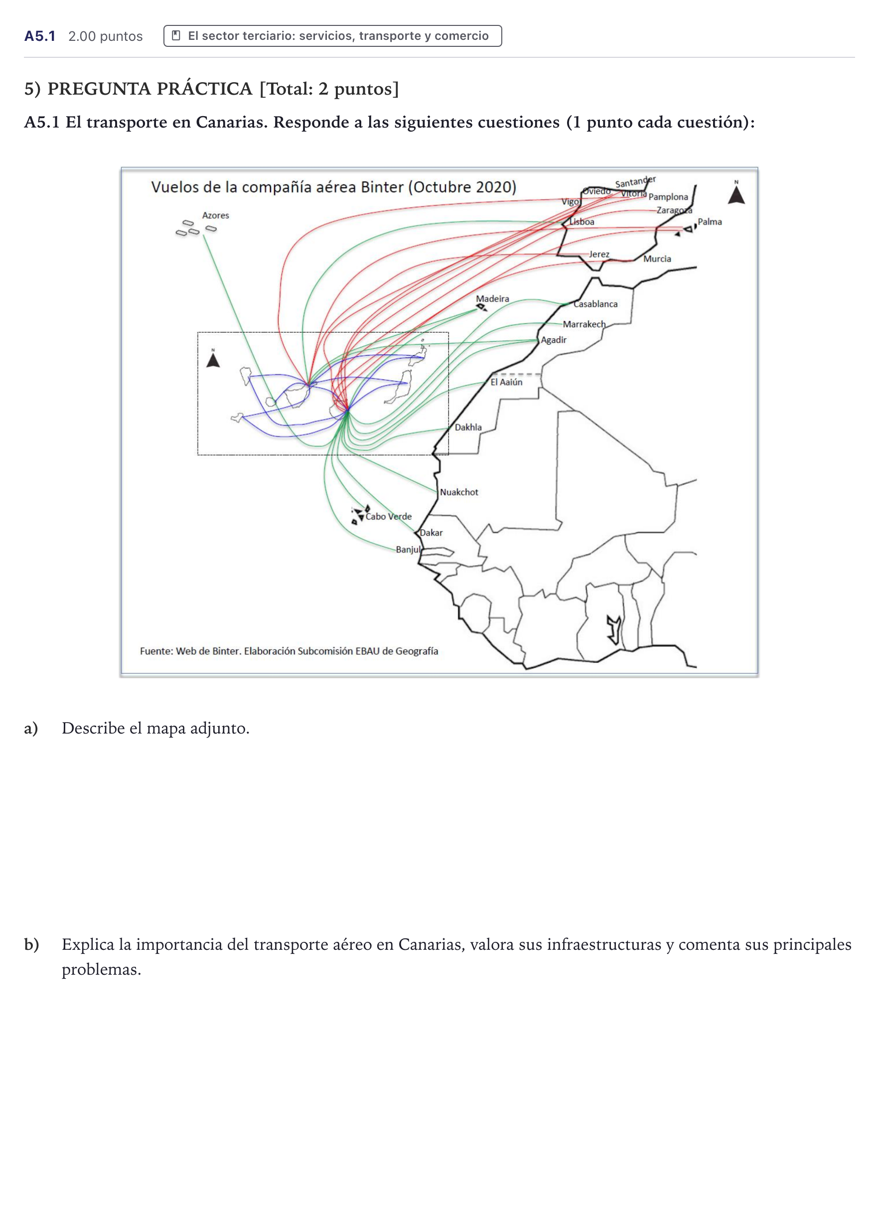 Enunciado: Ejercicio A5.1 · Geografía PAU Canarias Junio 2021