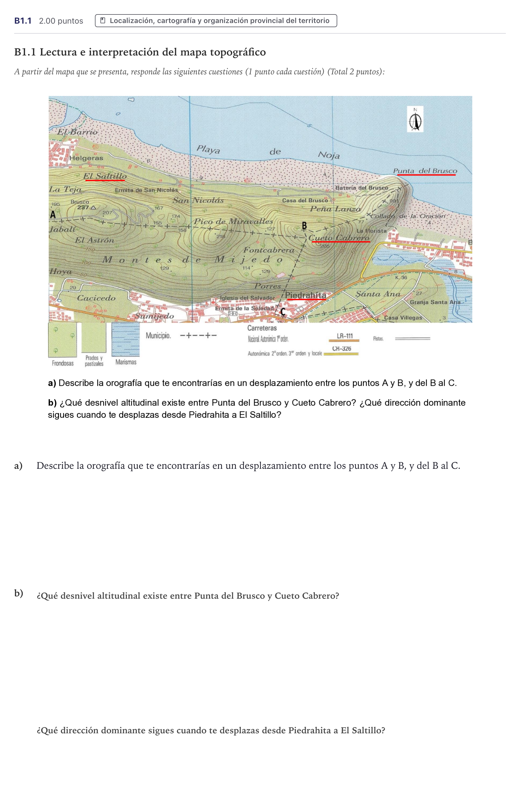 Enunciado: Ejercicio B1.1 · Geografía PAU Canarias Junio 2021
