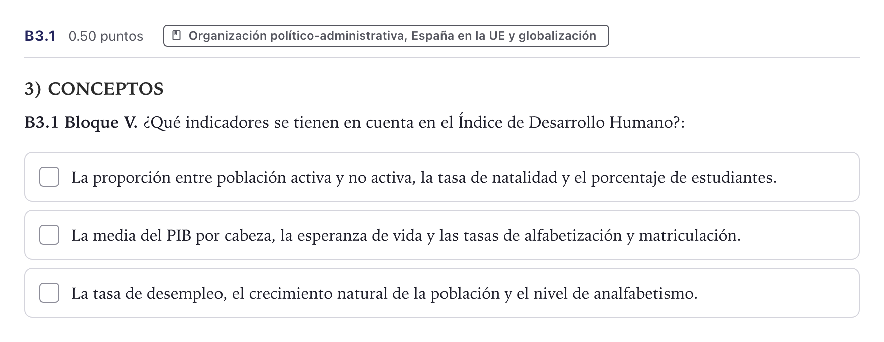Enunciado: Ejercicio B3.1 · Geografía PAU Canarias Junio 2021