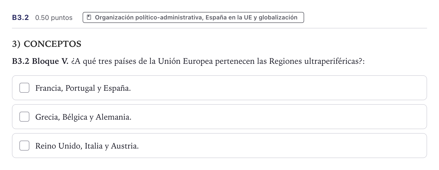Enunciado: Ejercicio B3.2 · Geografía PAU Canarias Junio 2021