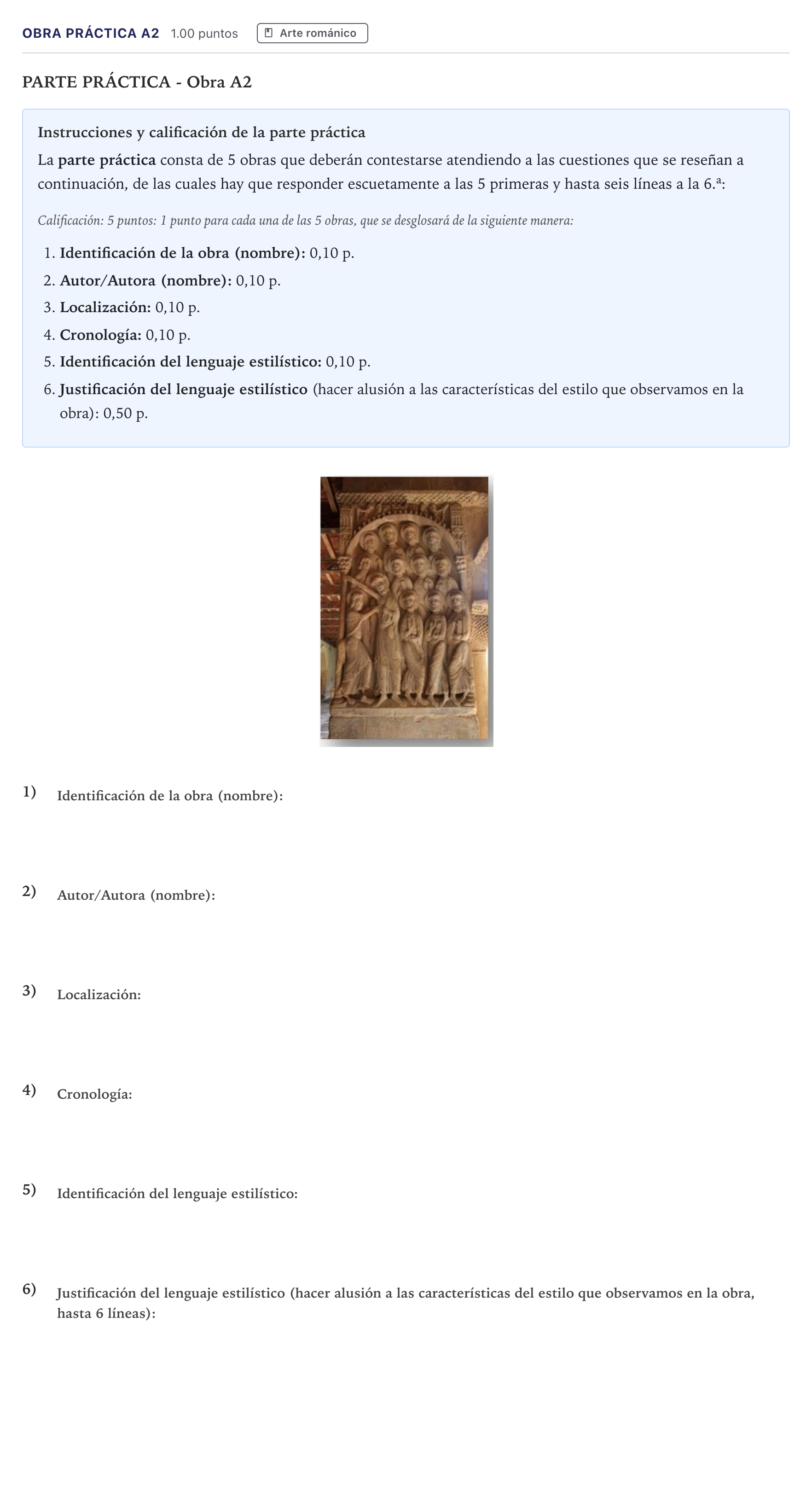 Enunciado: Ejercicio Obra práctica A2 · Historia del Arte PAU Canarias Junio 2021