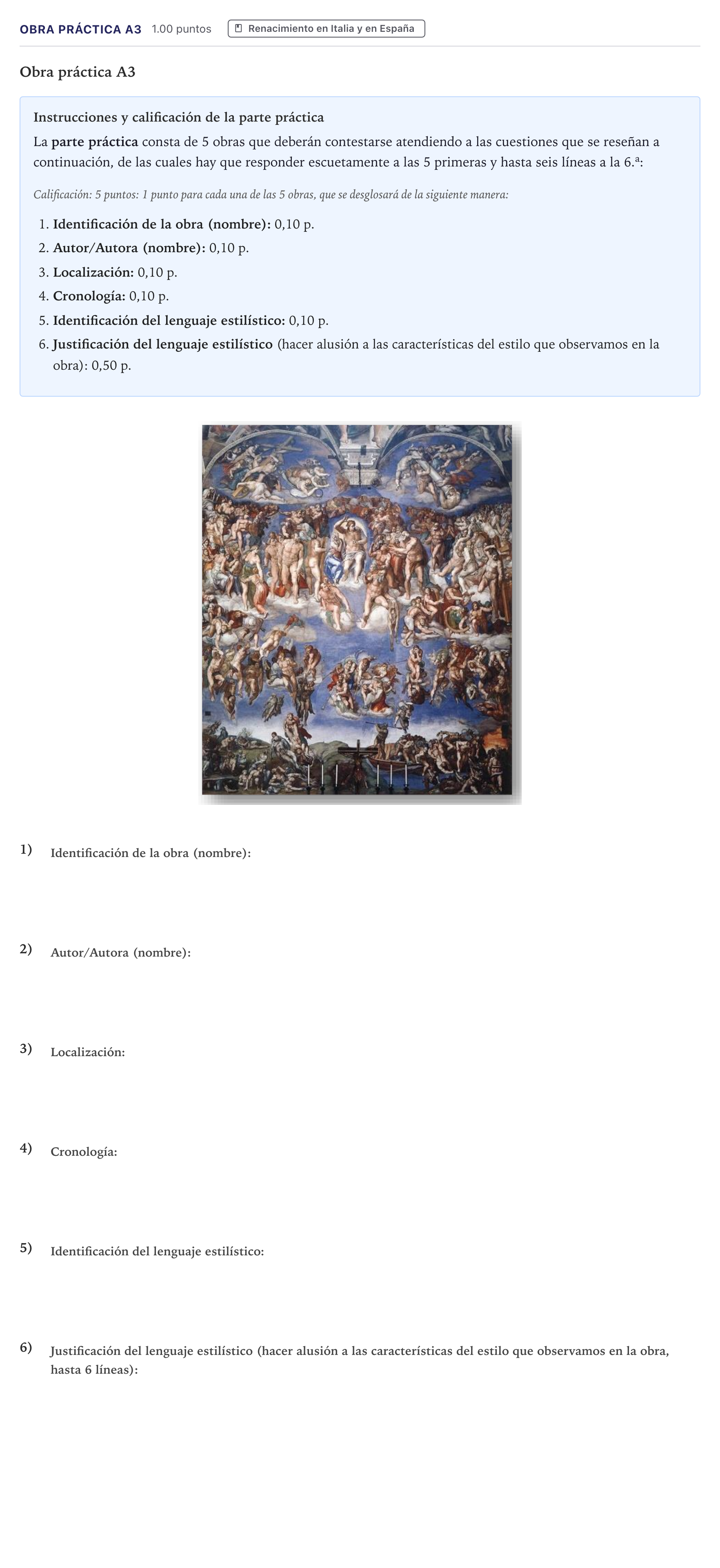 Enunciado: Ejercicio Obra práctica A3 · Historia del Arte PAU Canarias Junio 2021