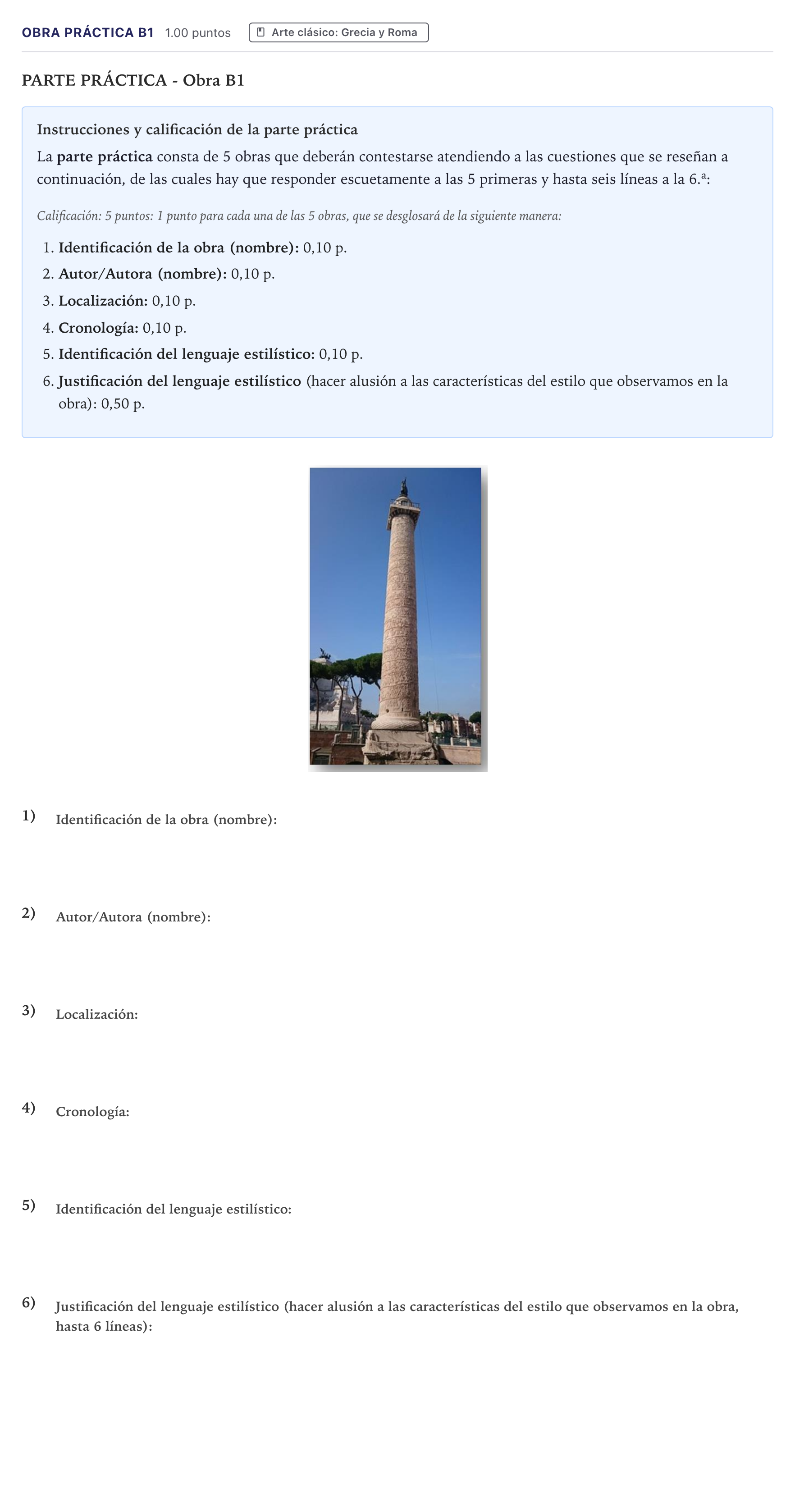 Enunciado: Ejercicio Obra práctica B1 · Historia del Arte PAU Canarias Junio 2021