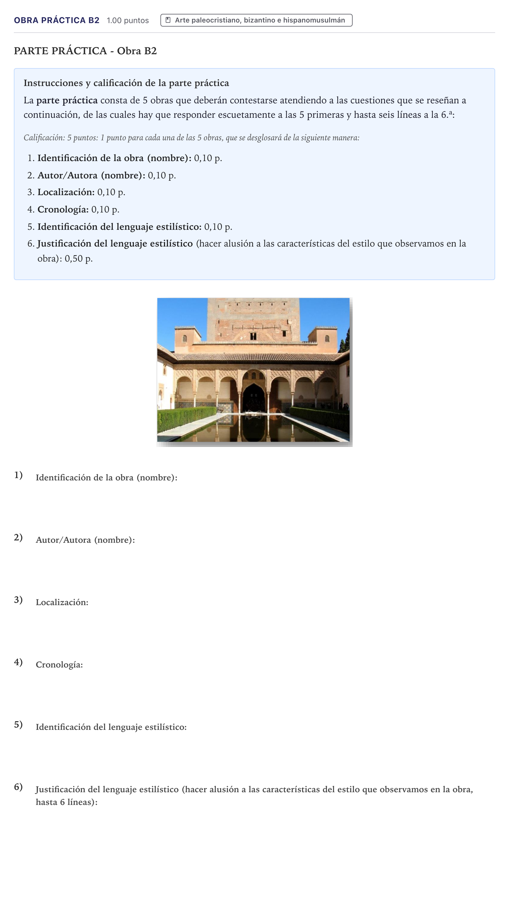 Enunciado: Ejercicio Obra práctica B2 · Historia del Arte PAU Canarias Junio 2021