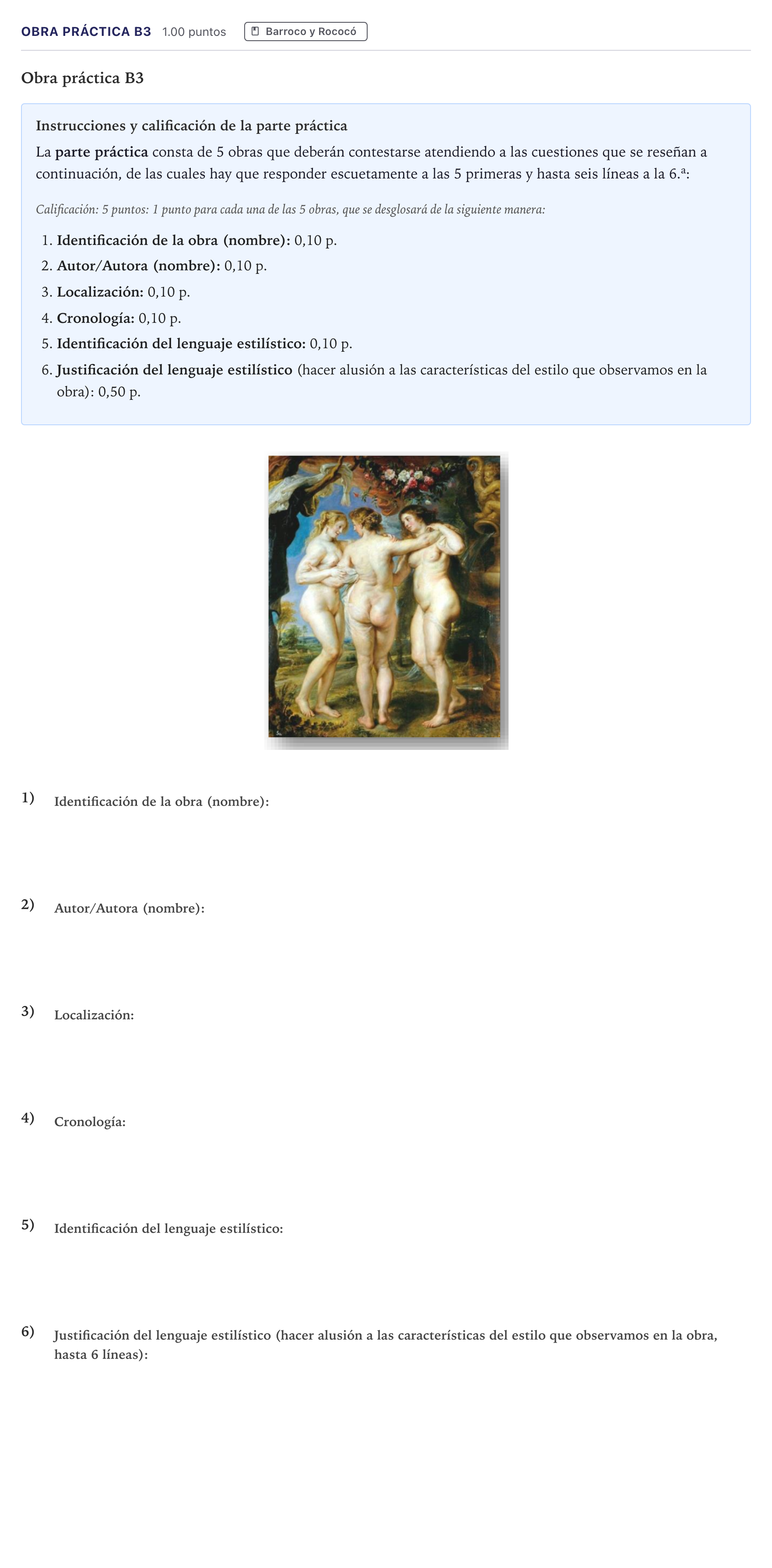 Enunciado: Ejercicio Obra práctica B3 · Historia del Arte PAU Canarias Junio 2021