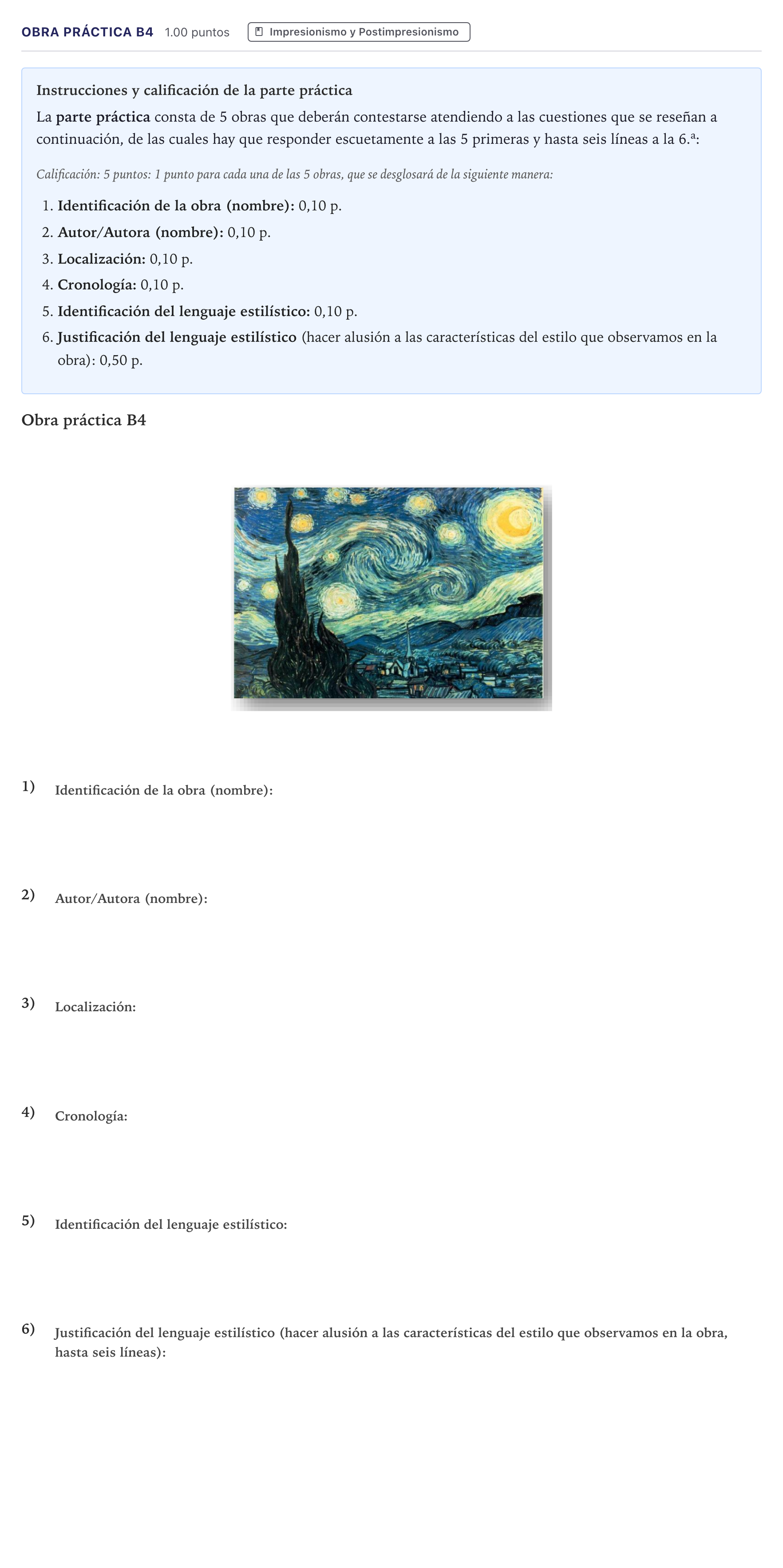Enunciado: Ejercicio Obra práctica B4 · Historia del Arte PAU Canarias Junio 2021