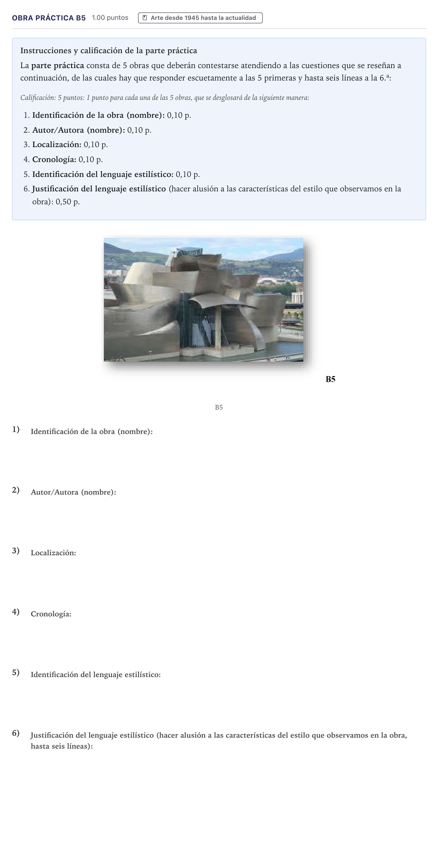 Enunciado: Ejercicio Obra práctica B5 · Historia del Arte PAU Canarias Junio 2021