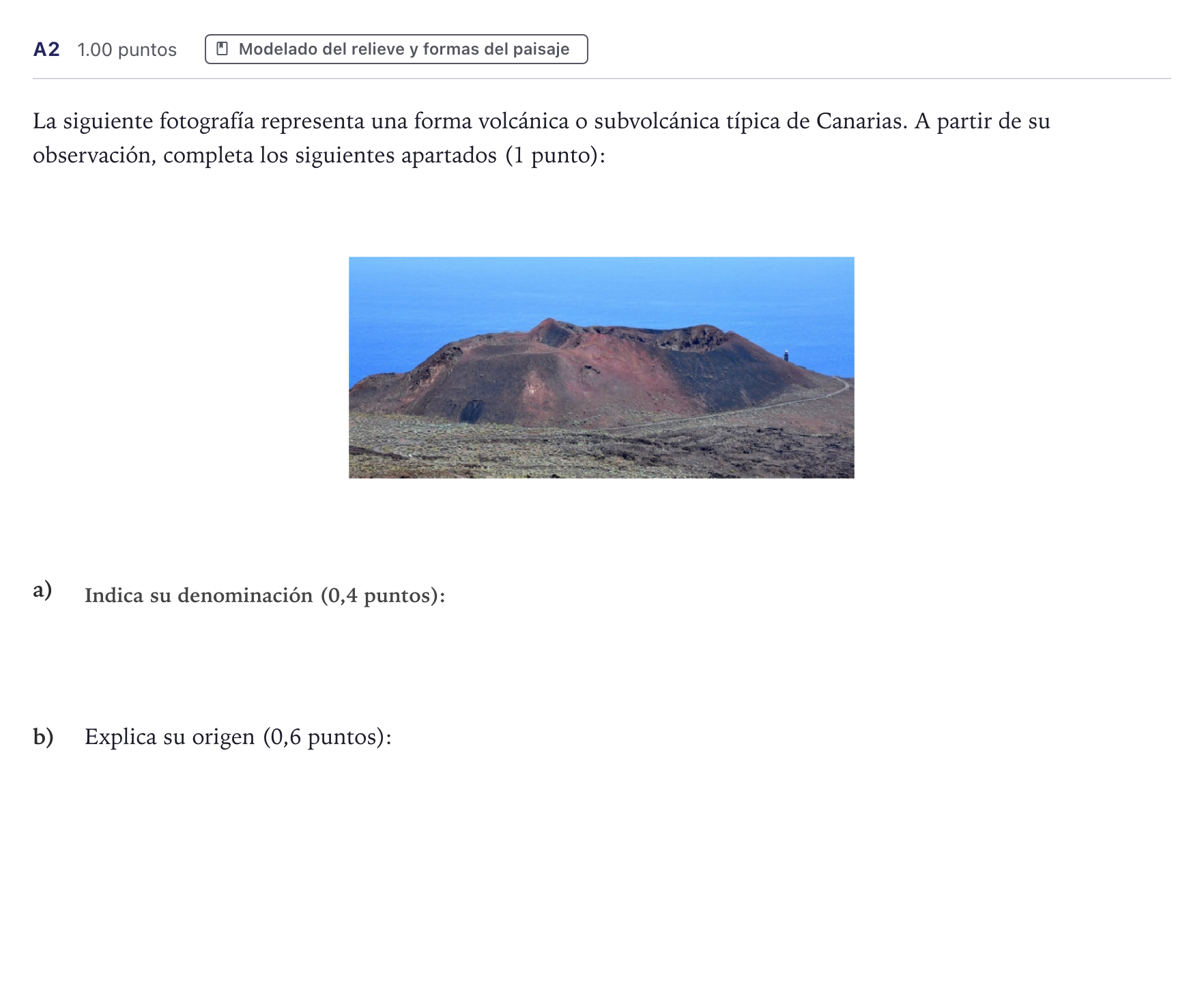 Enunciado: Ejercicio A2 · Geología PAU Canarias Junio 2021