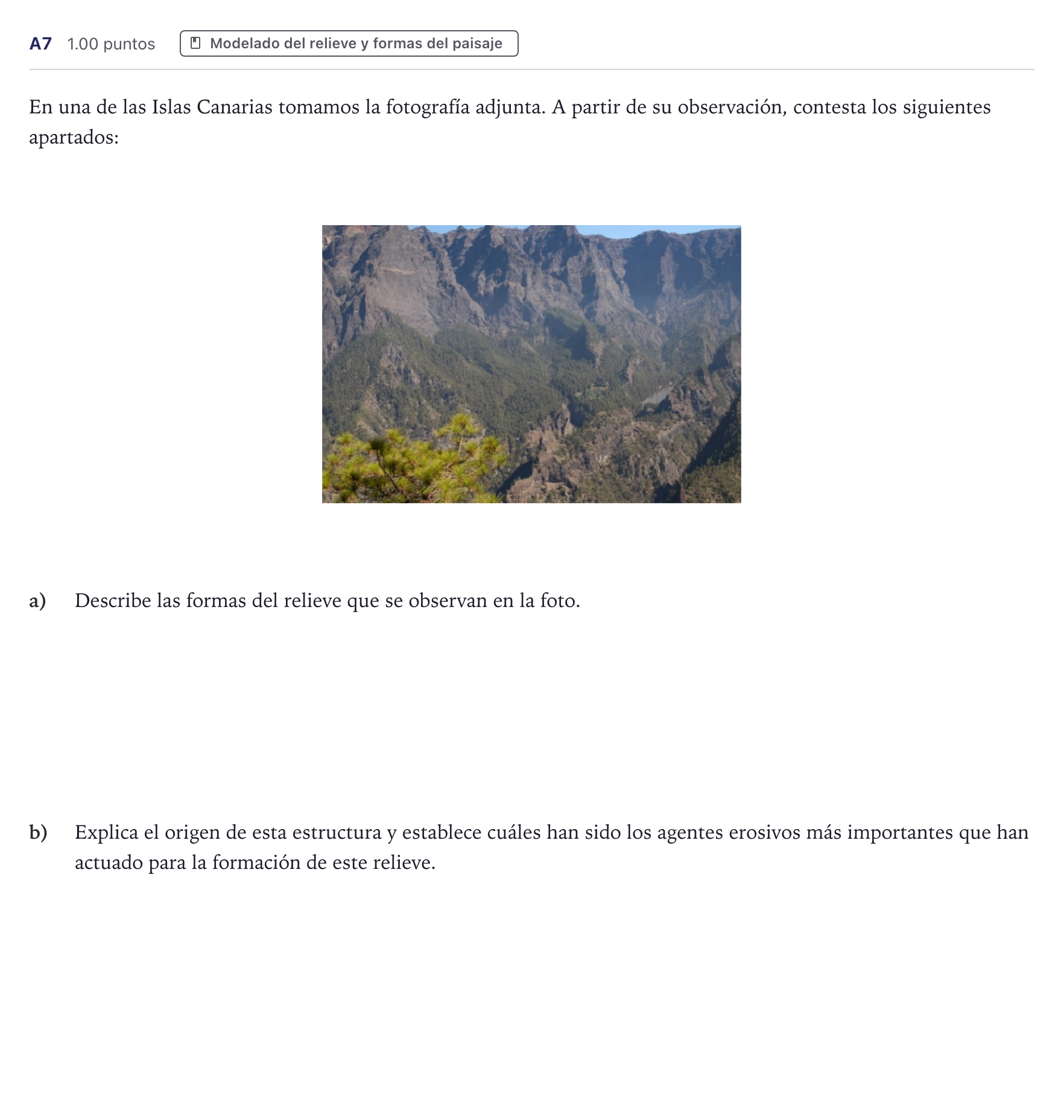 Enunciado: Ejercicio A7 · Geología PAU Canarias Junio 2021