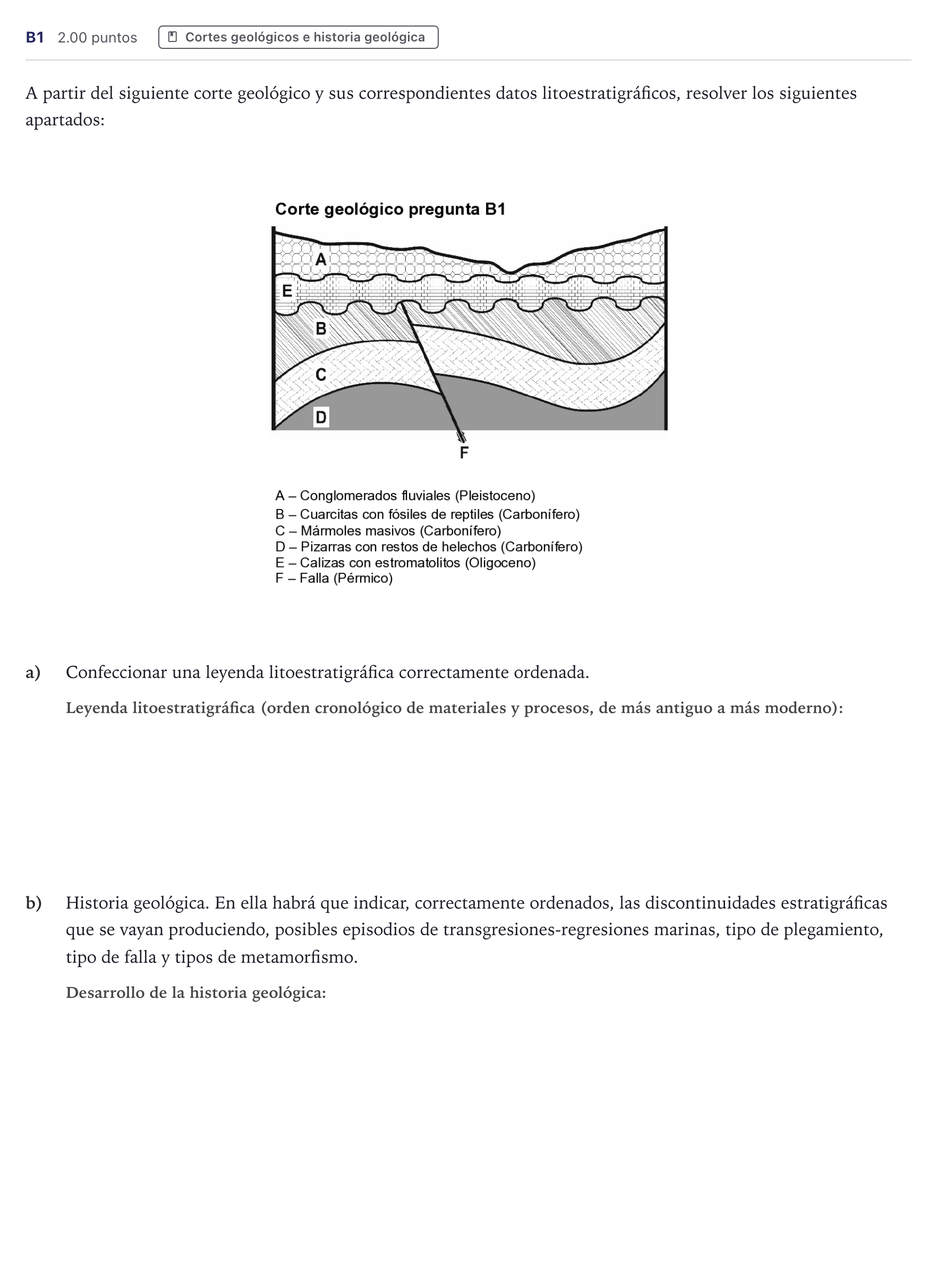 Enunciado: Ejercicio B1 · Geología PAU Canarias Junio 2021