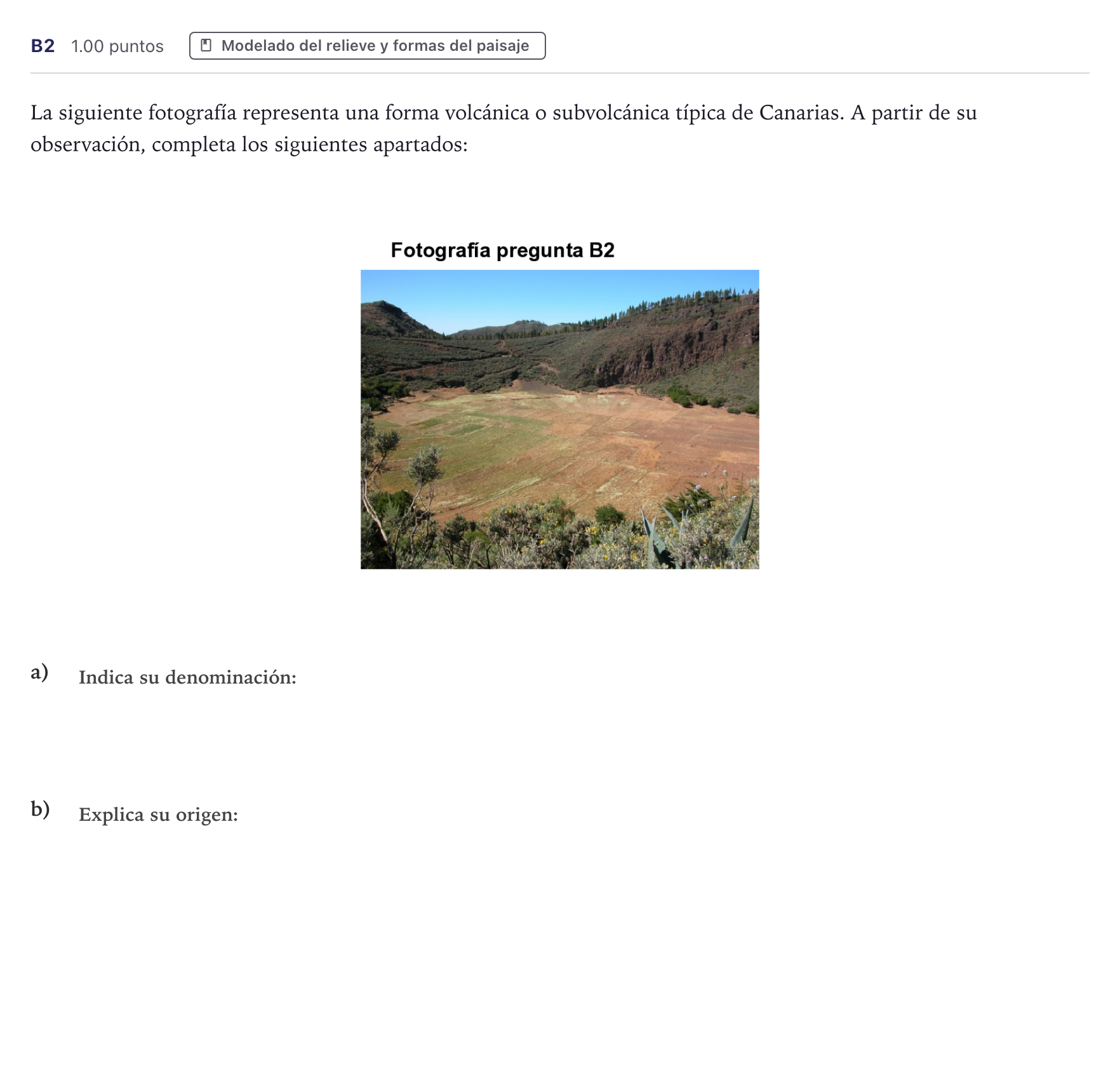 Enunciado: Ejercicio B2 · Geología PAU Canarias Junio 2021