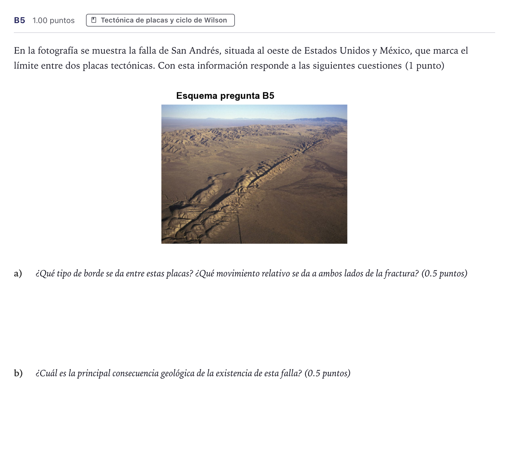 Enunciado: Ejercicio B5 · Geología PAU Canarias Junio 2021