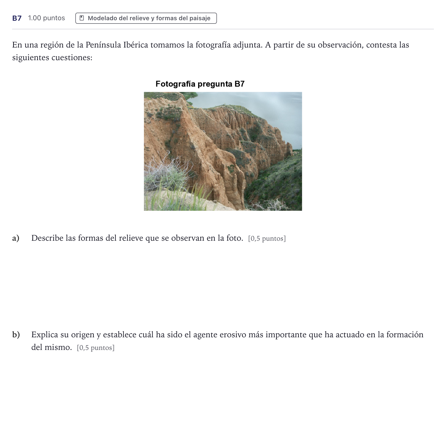 Enunciado: Ejercicio B7 · Geología PAU Canarias Junio 2021