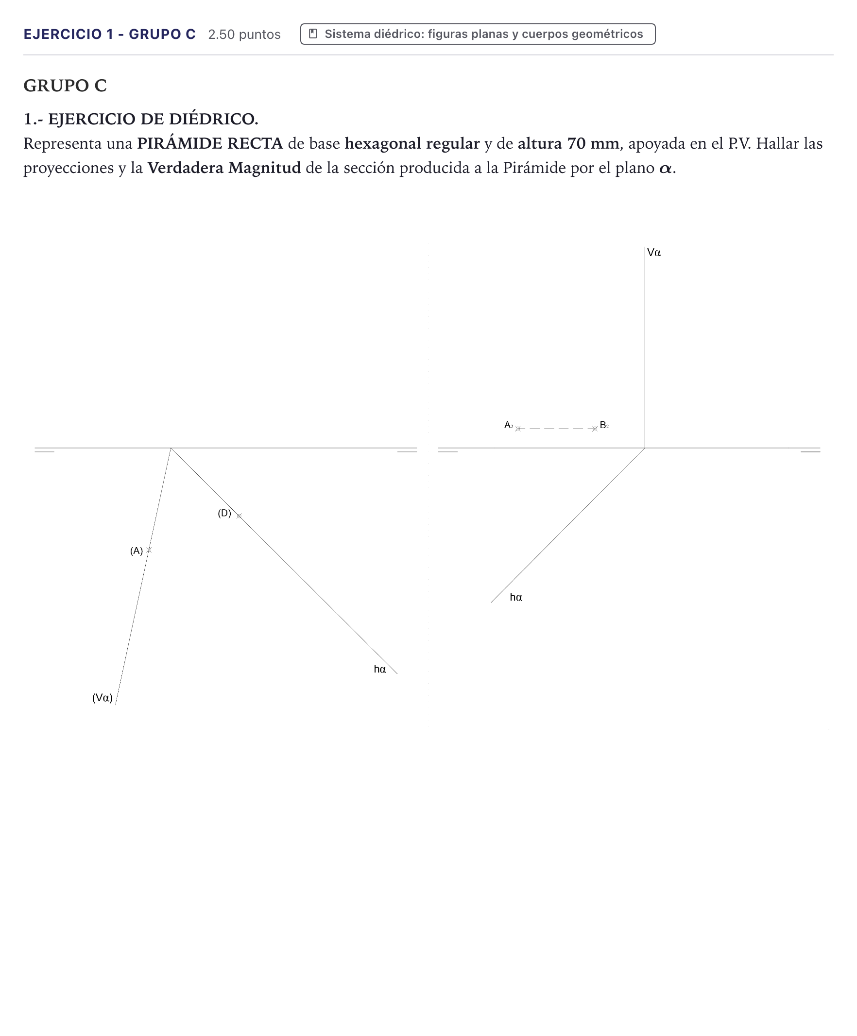 Enunciado: Ejercicio 1 - Grupo C · Dibujo técnico II PAU Canarias Junio 2021