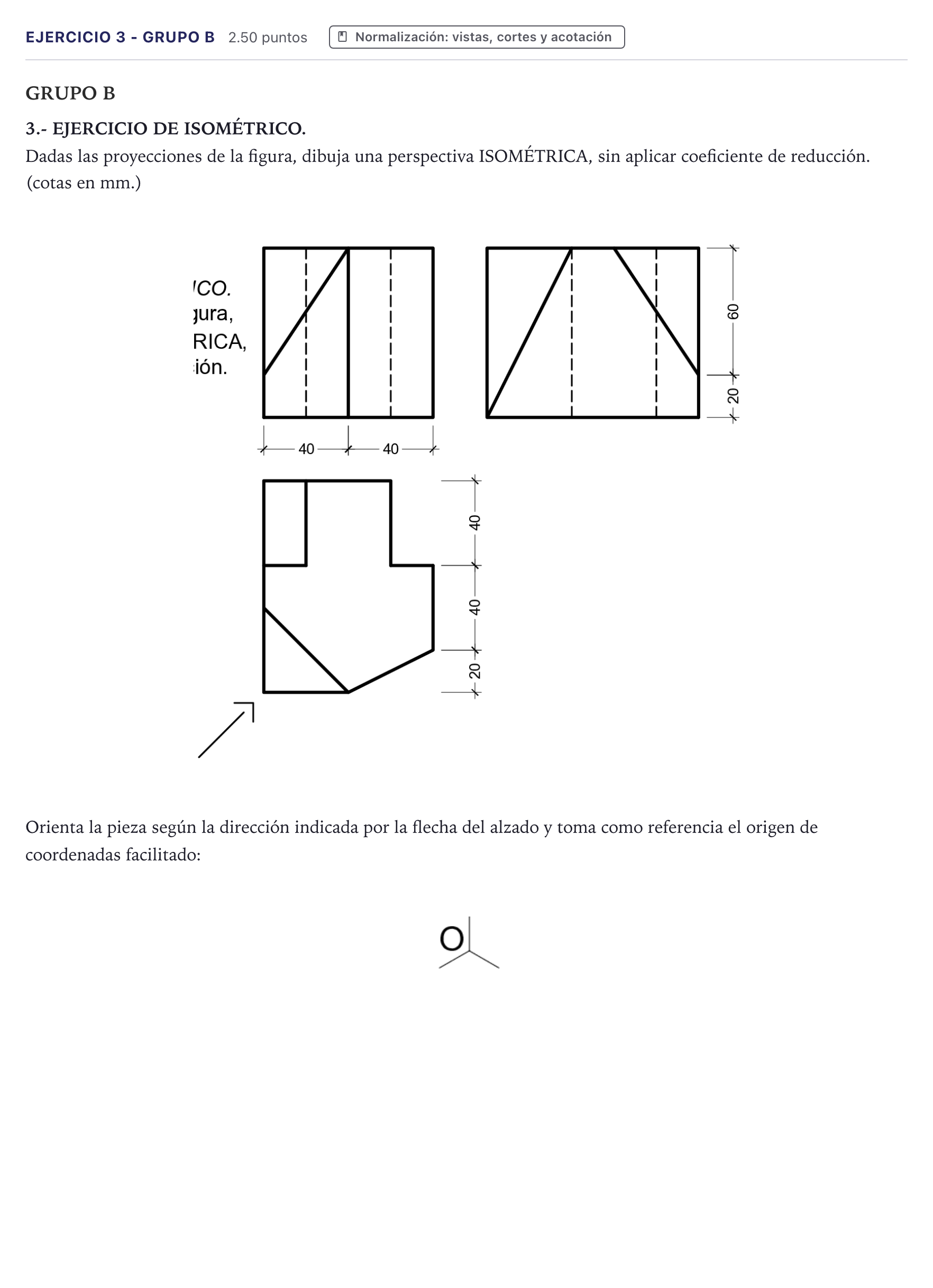 Enunciado: Ejercicio 3 - Grupo B · Dibujo técnico II PAU Canarias Junio 2021