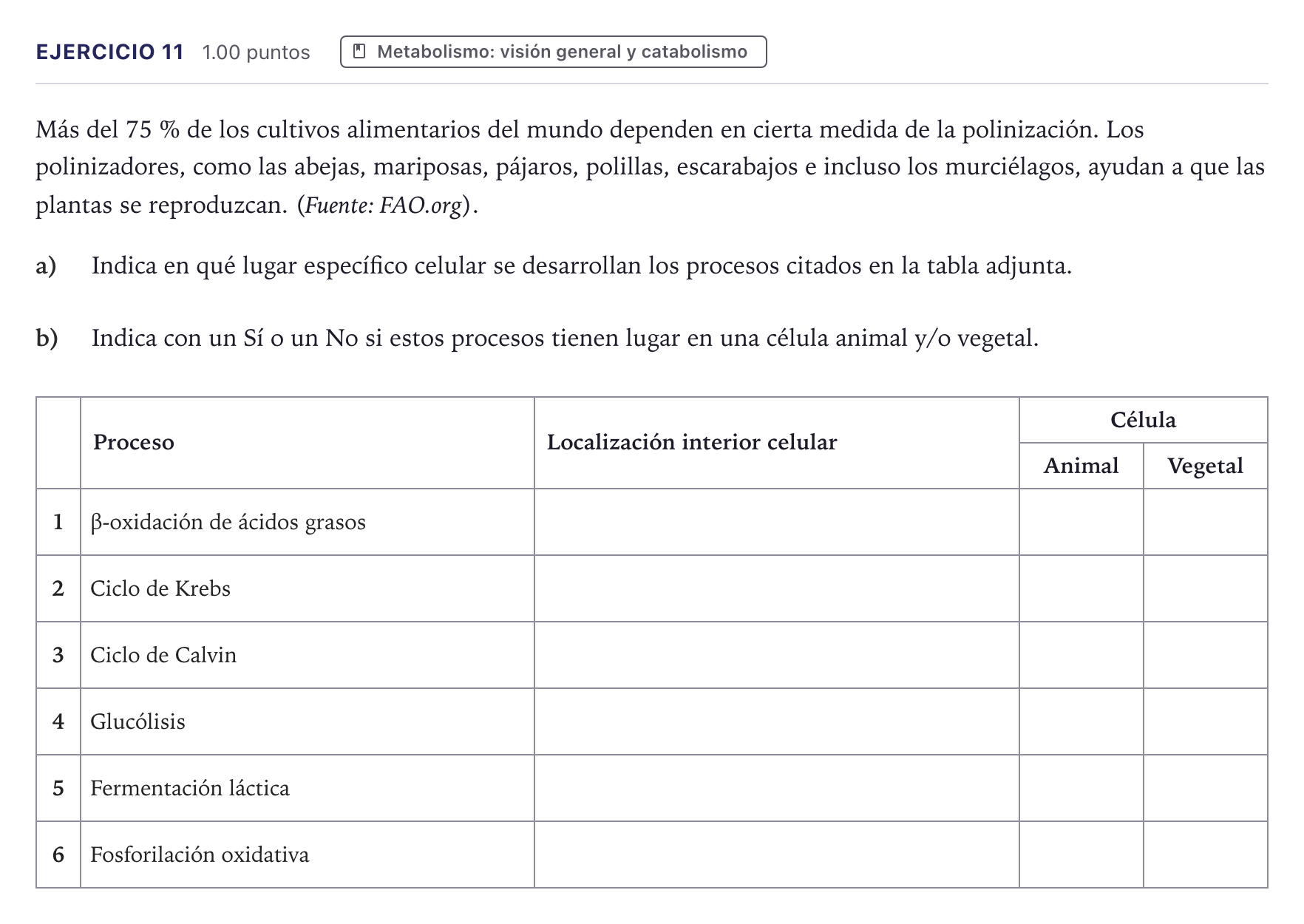 Enunciado: Problema 11 · Biología PAU Canarias Junio 2021